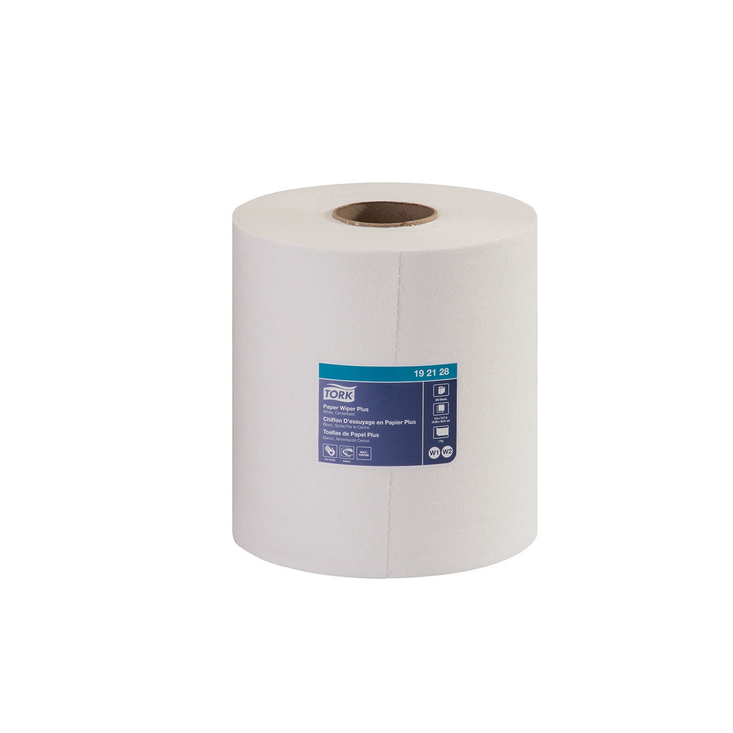192128 - Essity Professional Hygiene North America, LLC - Paper Wiper Plus, alimentación central, 1 capa, blanco, 9.8" x 15.2", 300 hojas/caja, 2 cajas/caja (90 cajas/placa), caja