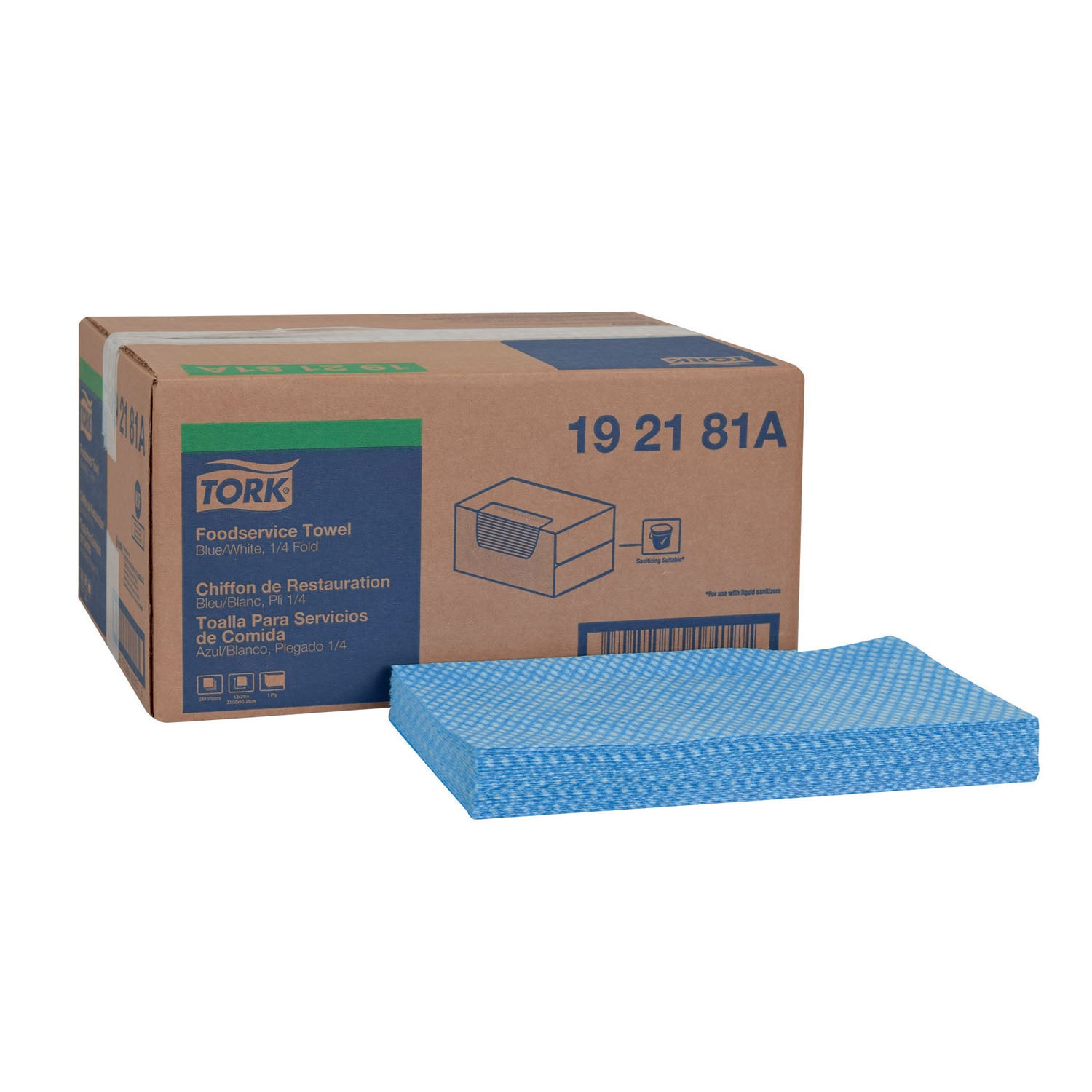 192181A - Essity Professional Hygiene North America, LLC - Toalla de limpieza, 1/4 de pliegue, azul, 1 capa, 21" x 13", 240/caja, 1 caja/caja (144 cajas/placa)