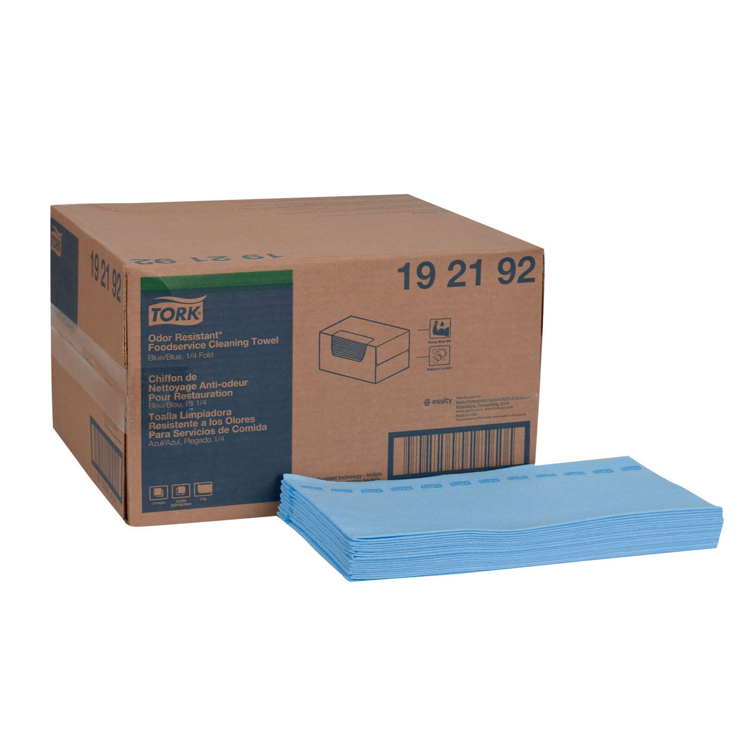 192192 - Essity Professional Hygiene North America, LLC - Toalla de limpieza, resistente a olores, 1 capa, azul/azul, 13" x 24", 150 hojas/caja, 1 caja/caja (144 cajas/placa) (Se descontinuará) , caja