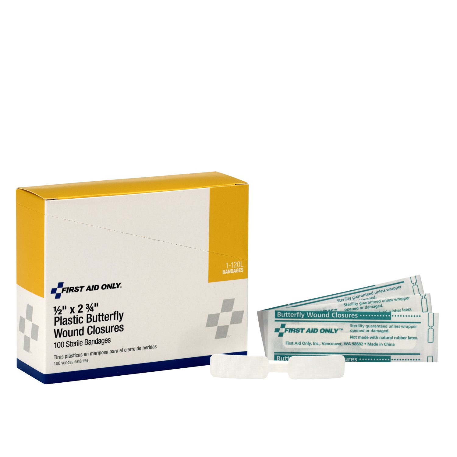1-120L - First Aid Only/Acme United Corporation - Butterfly Wound Closures, Large, 100/bx (DROP SHIP ONLY - $150 Minimum Order) , bx