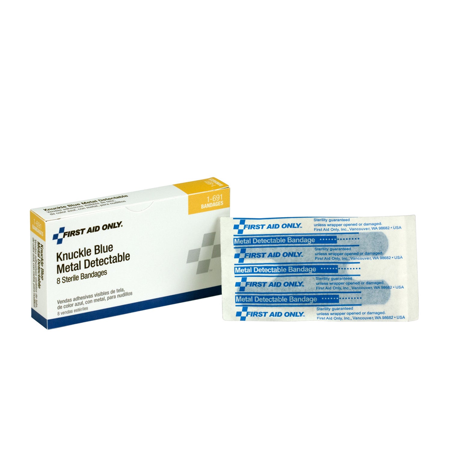 1-691 - First Aid Only/Acme United Corporation - Fabric Knuckle Bandages, Blue Metal Detectable, 8/bx (DROP SHIP ONLY - $150 Minimum Order) , bx
