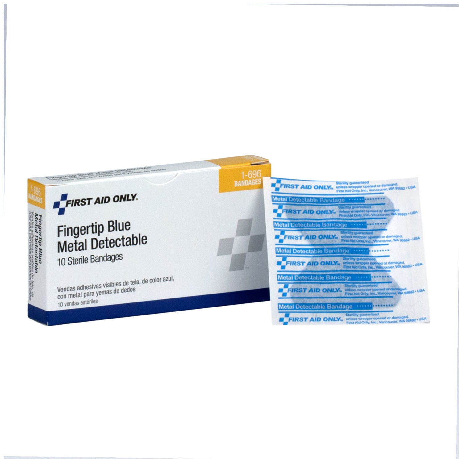 1-696 - First Aid Only/Acme United Corporation - Fabric Fingertip Bandages, Blue Metal Detectable, 10/bx (DROP SHIP ONLY - $150 Minimum Order) , bx