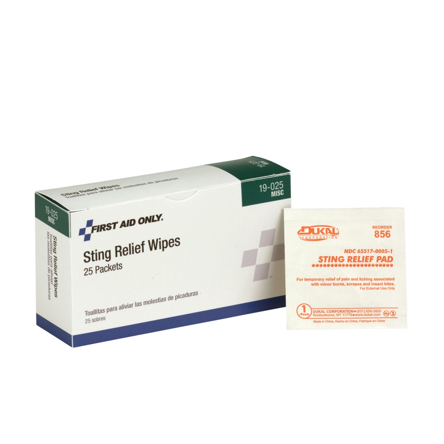 19-025 - First Aid Only/Acme United Corporation - Sting Relief Wipes, 25/bx (DROP SHIP ONLY - $150 Minimum Order) , bx