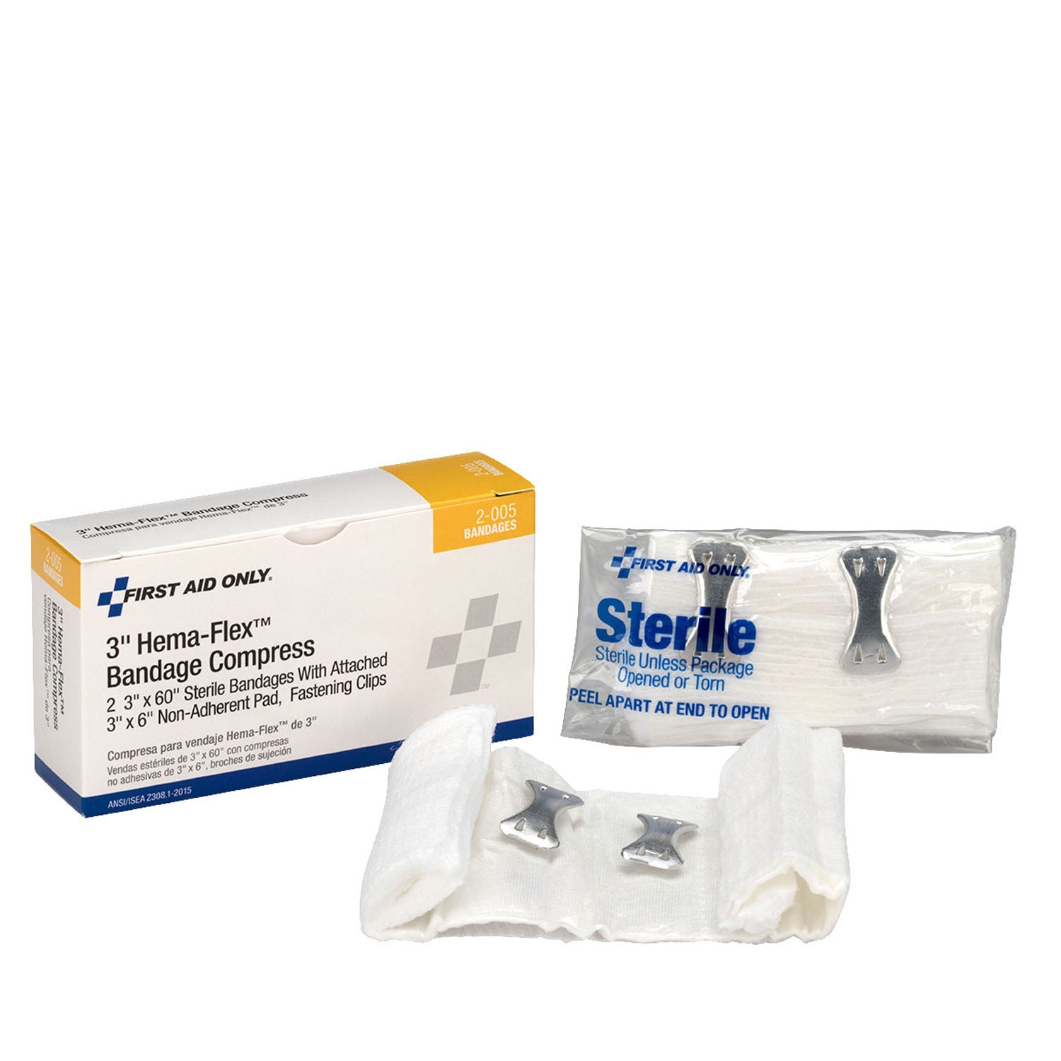 2-005-001 - Primeros auxilios/Acme United Corporation - Compresa de vendaje Hema-Flex, 3", 2/caja (SOLO ENVÍO DIRECTO - Pedido mínimo de $150), caja