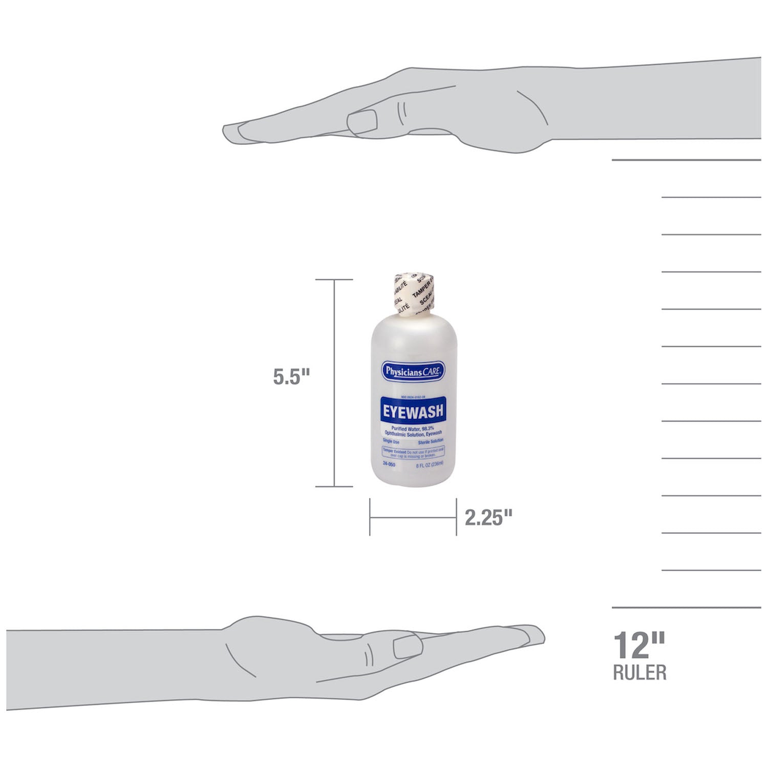 24-050 - First Aid Only/Acme United Corporation - Eyewash Bottle, Screw Cap, 8oz , 12/cs (DROP SHIP ONLY - $150 Minimum Order) , cs