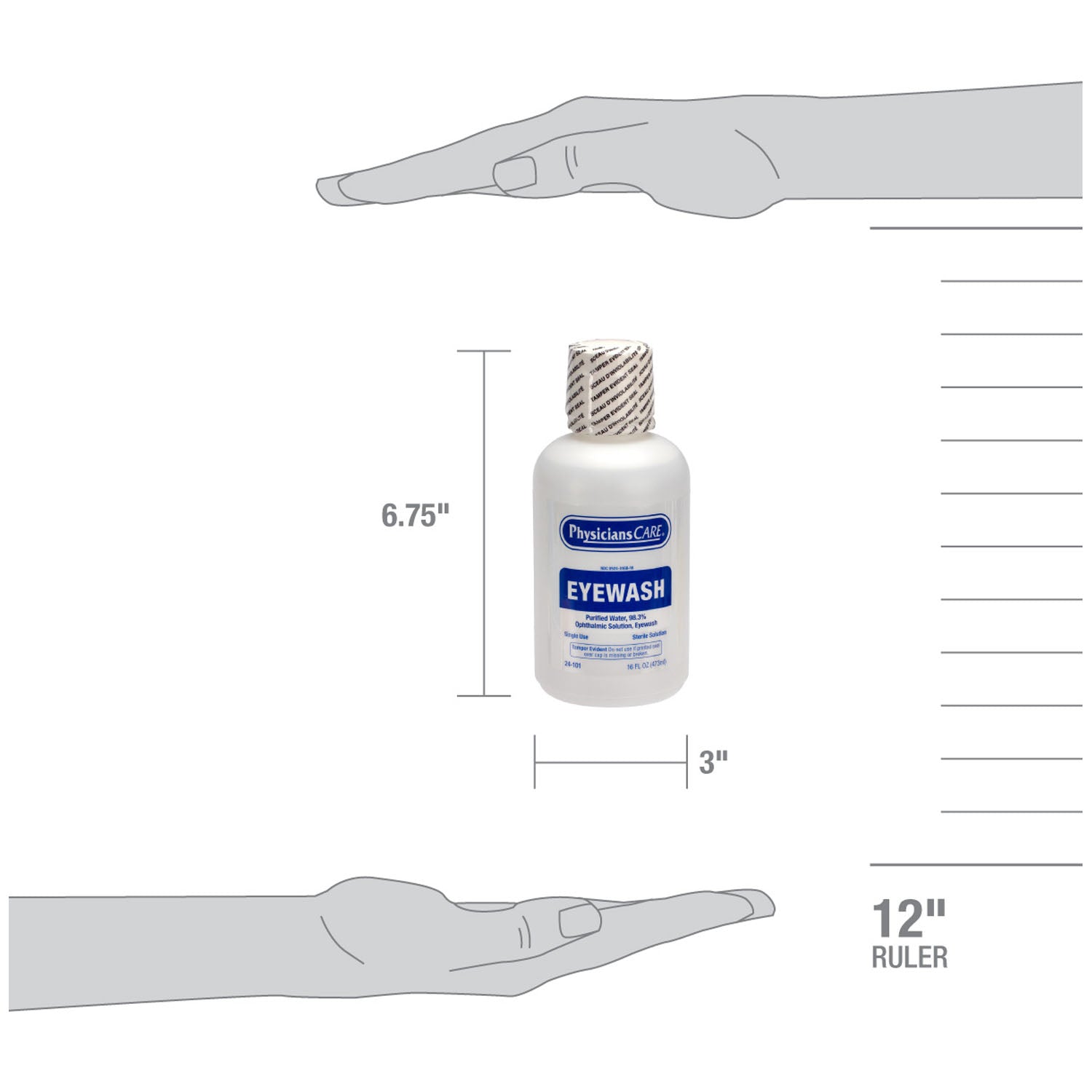 24-101-001 - First Aid Only/Acme United Corporation - Eyewash Bottle, Screw Cap, 16oz , 12/cs (DROP SHIP ONLY - $150 Minimum Order) , cs