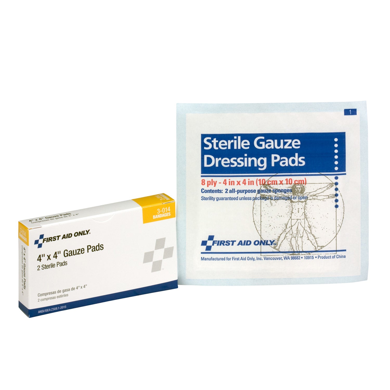 3-014 - Primeros auxilios/Acme United Corporation - Gasas estériles, 4" x 4", 2/caja (SOLO ENVÍO DIRECTO - Pedido mínimo de $150), caja