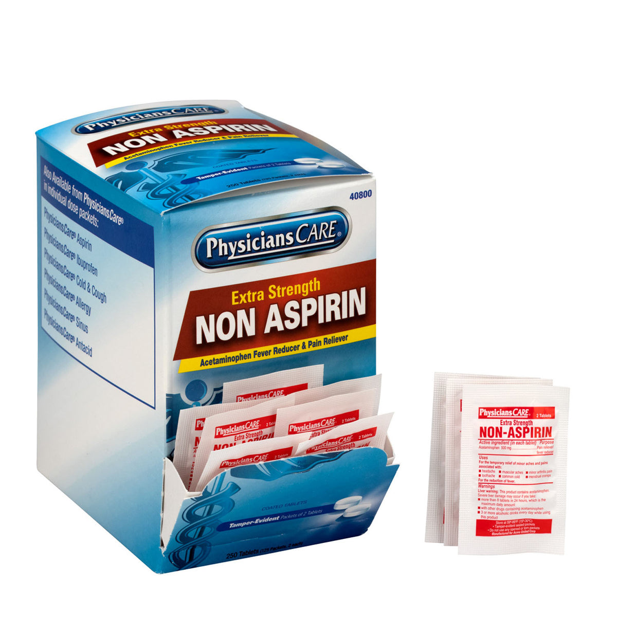 40800-001 - Primeros auxilios/Acme United Corporation - PhysiciansCare Extra Strength sin aspirina, paquete de 2, paquete de 125/caja (SOLO ENVÍO DIRECTO - Pedido mínimo de $150), caja