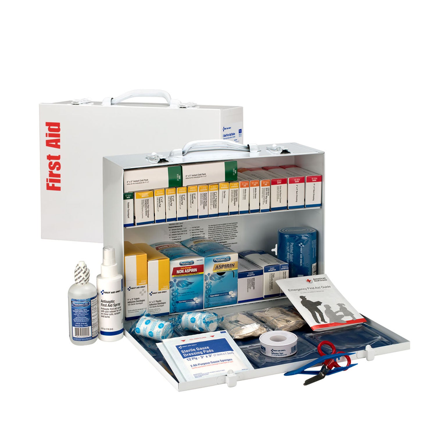 90573 - Solo primeros auxilios/Acme United Corporation - Gabinete de metal de 2 estantes ANSI B+ para primeros auxilios, con medicamentos (SOLO ENVÍO DIRECTO - Pedido mínimo de $150), c/u