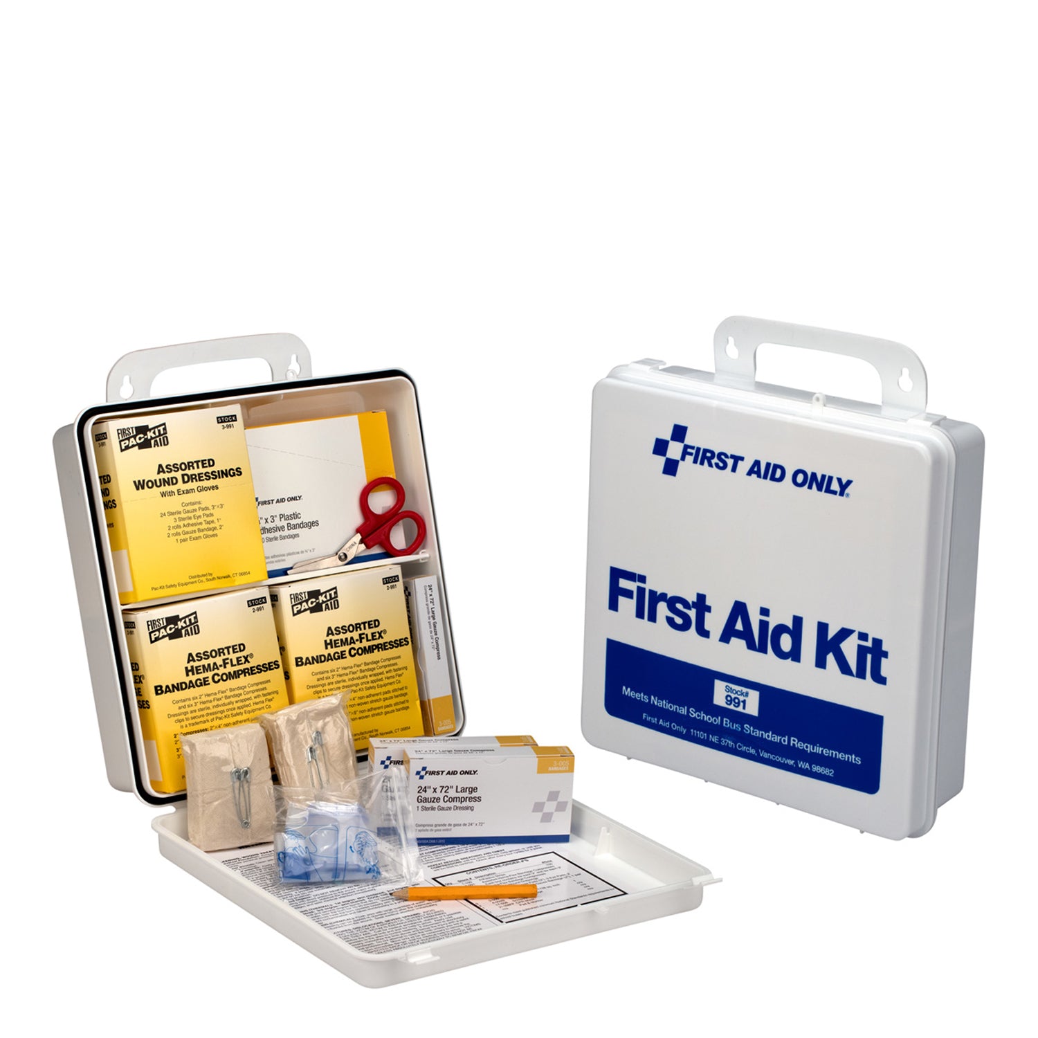 991P - Solo primeros auxilios/Acme United Corporation - Kit nacional de autobús escolar, estuche de plástico (SOLO ENVÍO DIRECTO - Pedido mínimo de $150), c/u