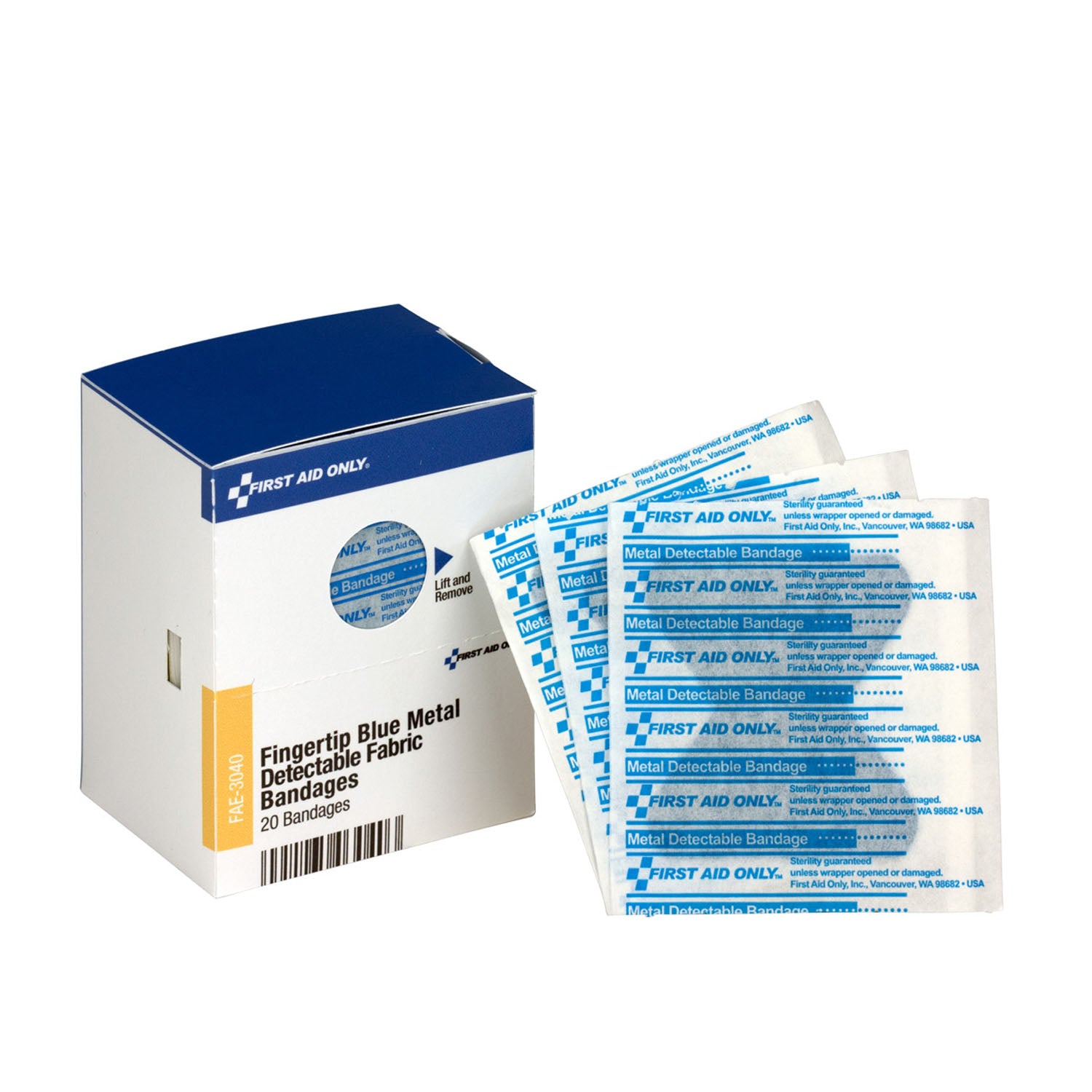 FAE-3040 - First Aid Only/Acme United Corporation - SC Refill, Includes: Blue Metal Detectable Fingertip Bandages, 20/bx (DROP SHIP ONLY - $150 Minimum Order) , bx