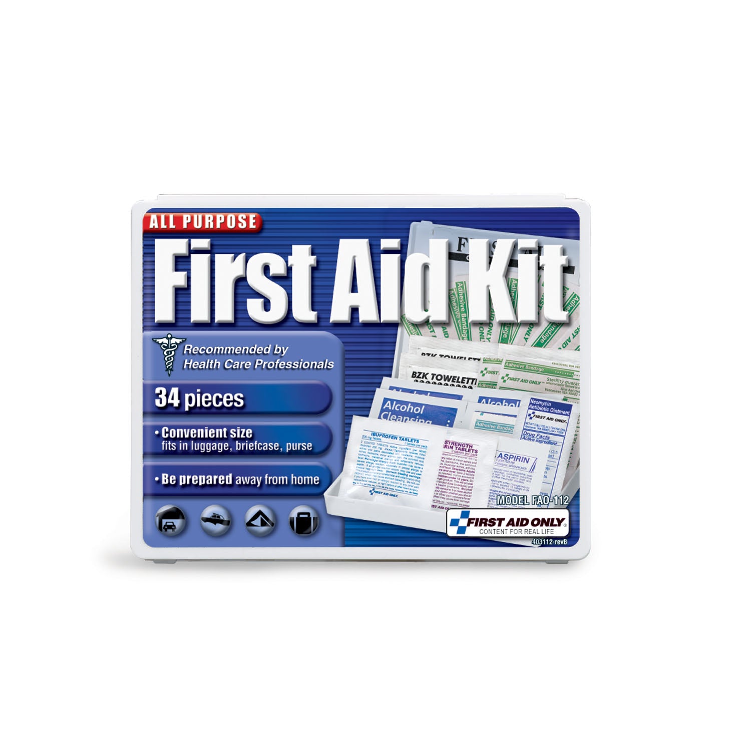 FAO-112 - First Aid Only/Acme United Corporation - Personal First Aid Kit, 34 Piece, Plastic Case (DROP SHIP ONLY - $150 Minimum Order) , ea