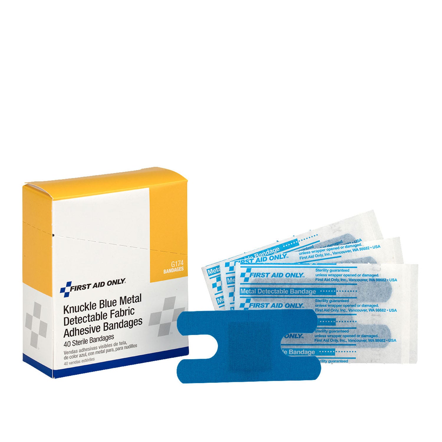 G174 - First Aid Only/Acme United Corporation - Fabric Knuckle Bandages, Blue Metal Detectable , 40/bx (DROP SHIP ONLY - $150 Minimum Order) , bx