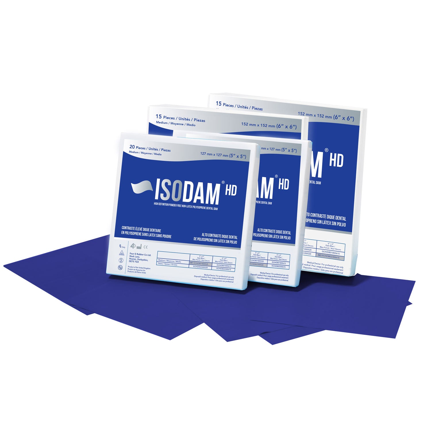 ISOHDB02300520 - Four D Rubber Co Ltd - Isodam HD 5" x 5" Heavy, Latex-free, Royal Blue. 20 pieces/bx , bx