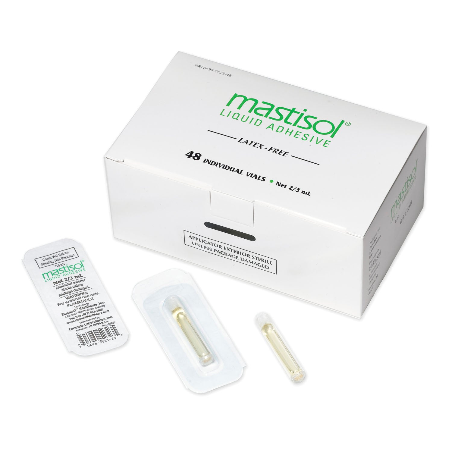 0523-48 - Ferndale Laboratories, Inc. - Medical Adhesive, 2/3mL Vials, Sterile, 48/bx (US Only-No Puerto Rico) (HAZMAT Fees Apply, cannot ship via Air or to AK, GU, HI, MP, PR, VI) , bx