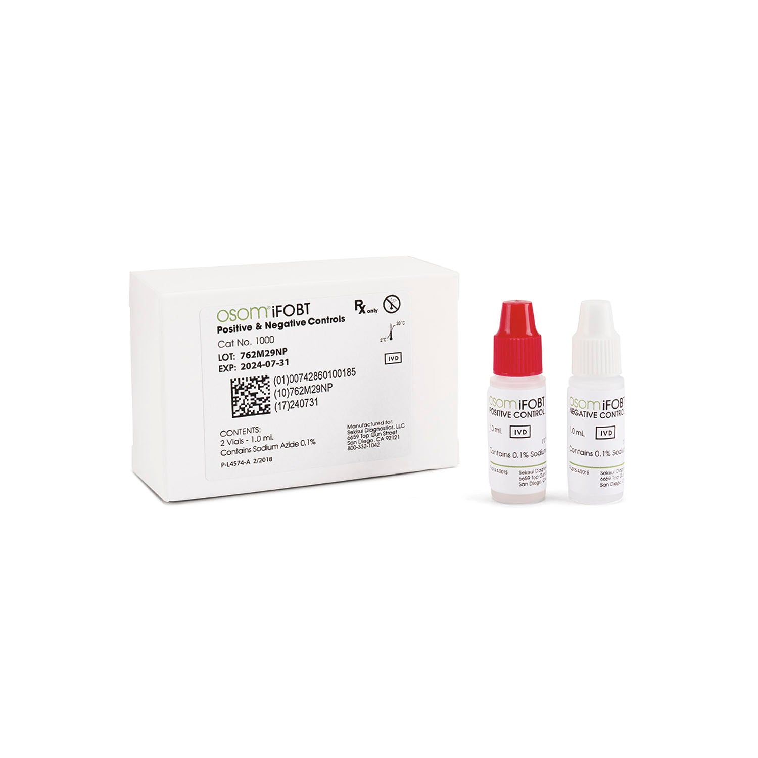 1000 - Sekisui Diagnostics, LLC - iFOBT Control Kit Includes: 1 Positive & 1 Negative Control, 1 set/bx (Item is Non-Returnable & Non-Refundable) (Continental US Only) , bx