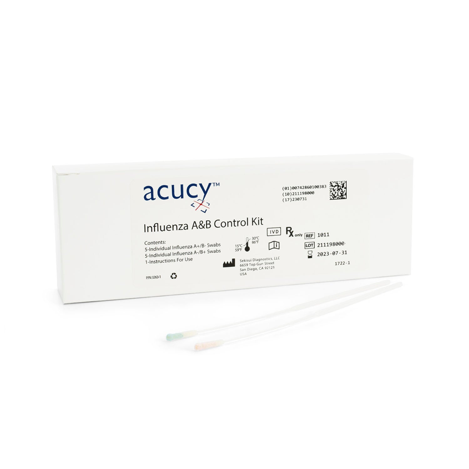 1011 - Sekisui Diagnostics, LLC - Acucy Influenza Flu A&B Control Kit, Includes: (5) Flu A Positive Control Swabs & (5) Flu B Positive Control Swabs (Continental US Only) (DROP SHIP ONLY) , pk