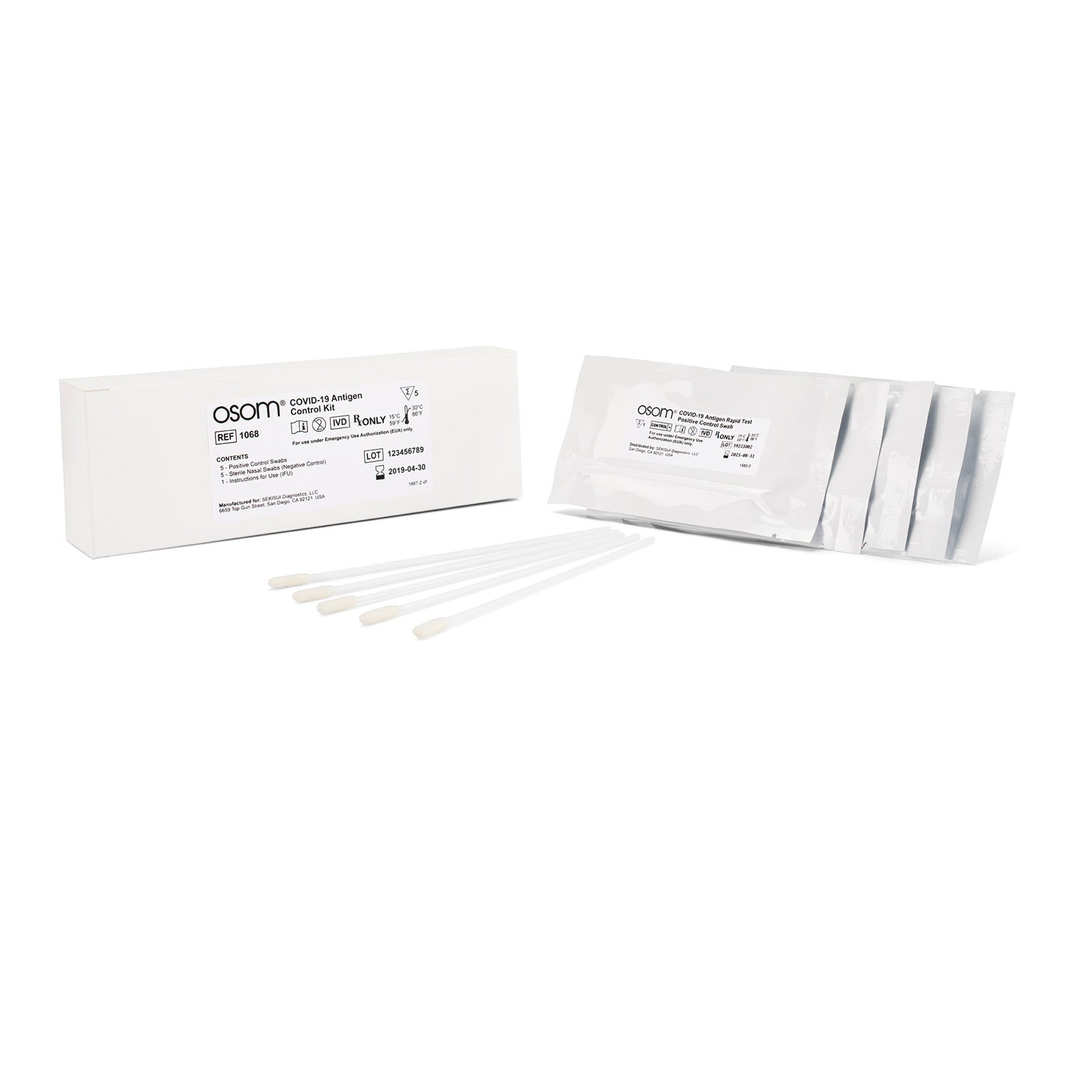 1068 - Sekisui Diagnostics, LLC - Osom® Covid-19 Antigen Control Kit, 5 swabs/kt (Item is Non-Returnable & Non-Refundable) (Limited Expiry of 11 months) (Continental US Only) (DROP SHIP END USER ONLY) , kt