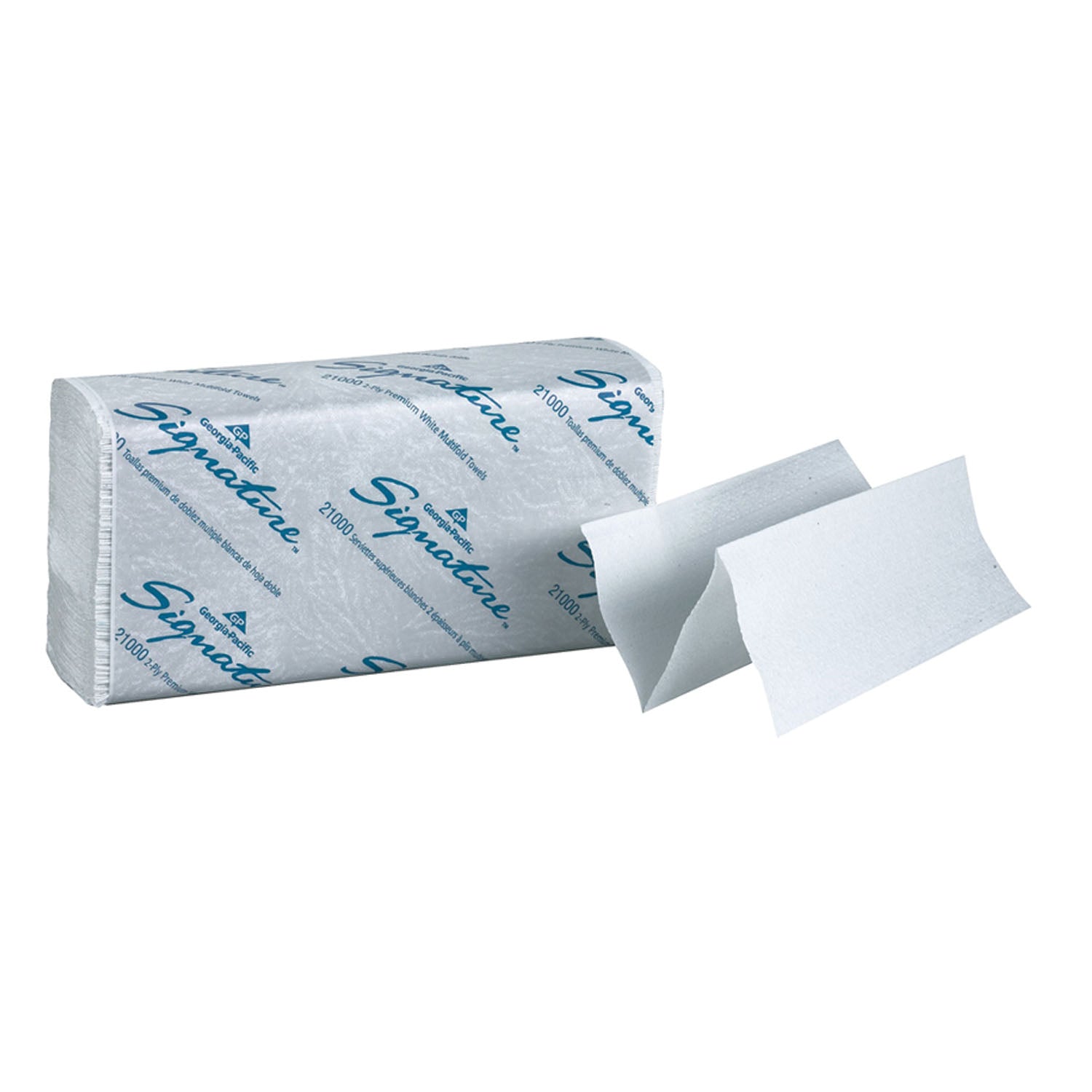21000 - Georgia-Pacific Consumer Products - Premium Multifold Paper Towels, 2-Ply, Paper Band, White, 9¼" x 9½" Sheets, 125 ct/pk, 16 pk/cs (63 cs/plt) , cs