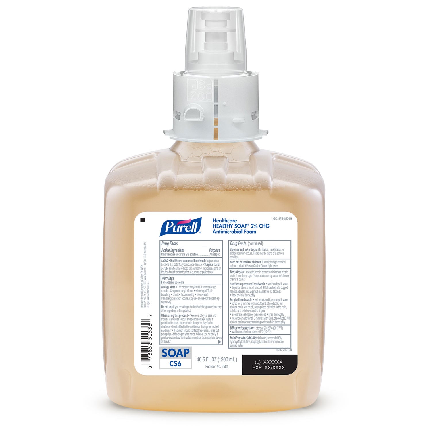 6581-02 - GOJO Industries, Inc. - Healthcare Healthy Soap® 2.0% CHG Antimicrobial Foam, 1200 ml, Amber, 2/cs (To Be DISCONTINUED) , cs