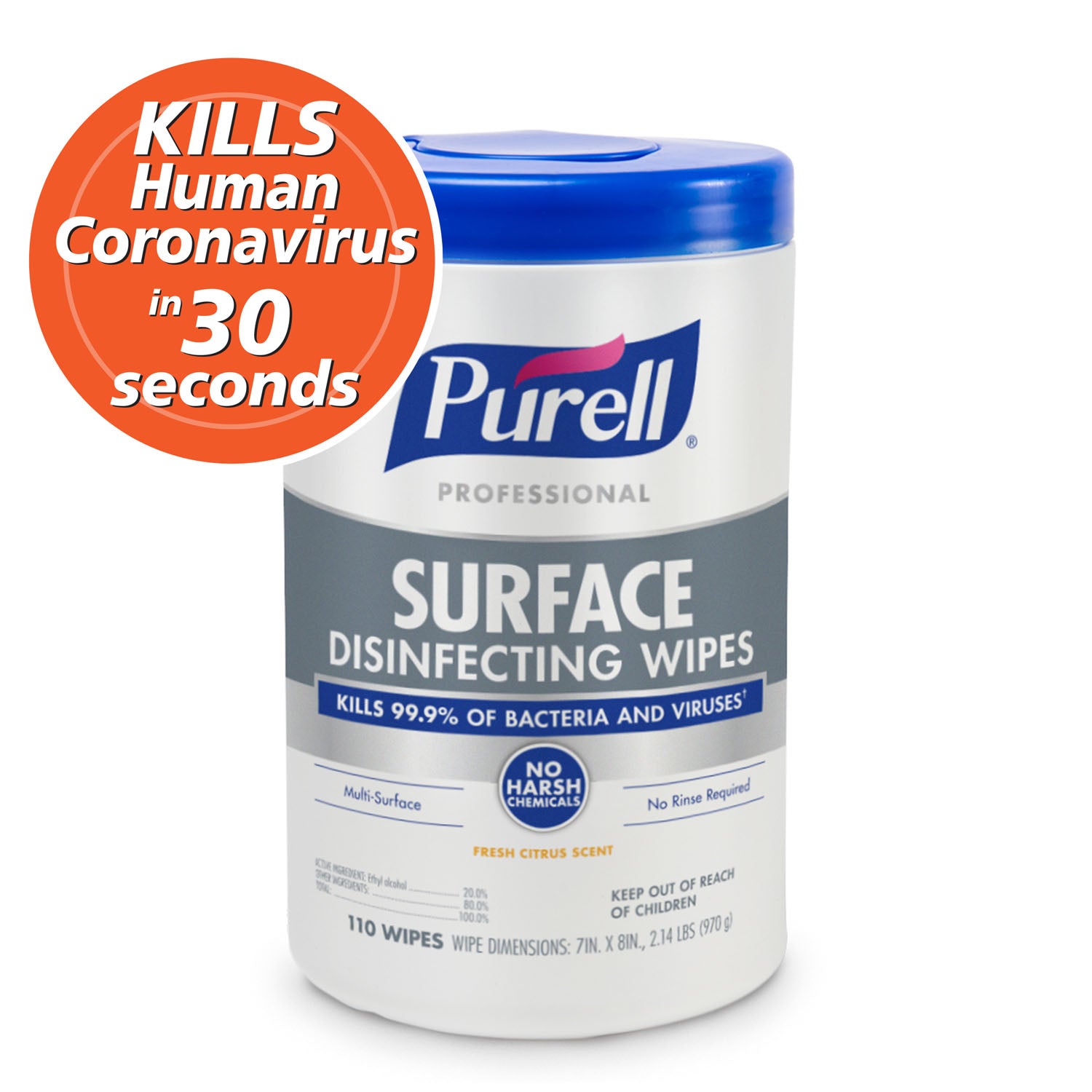 9342-06 - GOJO Industries, Inc. - Purell® Foodservice Surface Disinfecting Wipes, 110ct Canister, 6/ct (HAZMAT Fees Apply, cannot ship via Air or to AK, GU, HI, MP, PR, VI) REQUIRES HAZMAT SHIPMENT , ct