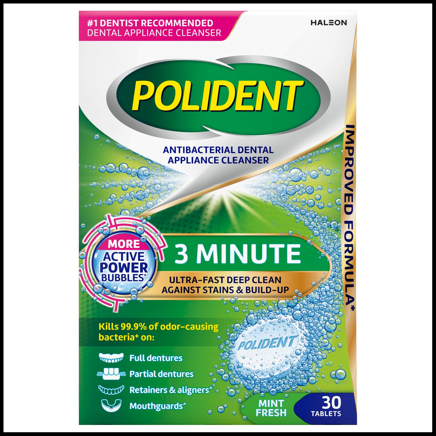 60000000209005 - Haleon US Services Inc. - Polident® 3-Minute Antibacterial Dental Appliance Cleanser. 30 tablets/bx, 3 bx/pk, 4 pks/cs. (Available for sale in US only) (Products cannot be sold on Amazon.com or any other third Party sites.) , cs