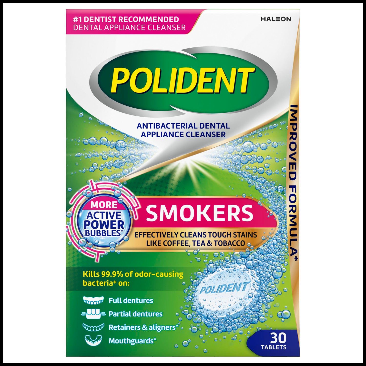 60000000209024 - Haleon US Services Inc. - Polident® Smokers Antibacterial Dental Appliance Cleanser. 30 tablets/bx, 3 bx/pk, 4 pks/cs. (Available for sale in US only) (Products cannot be sold on Amazon.com or any other third Party sites.) , cs