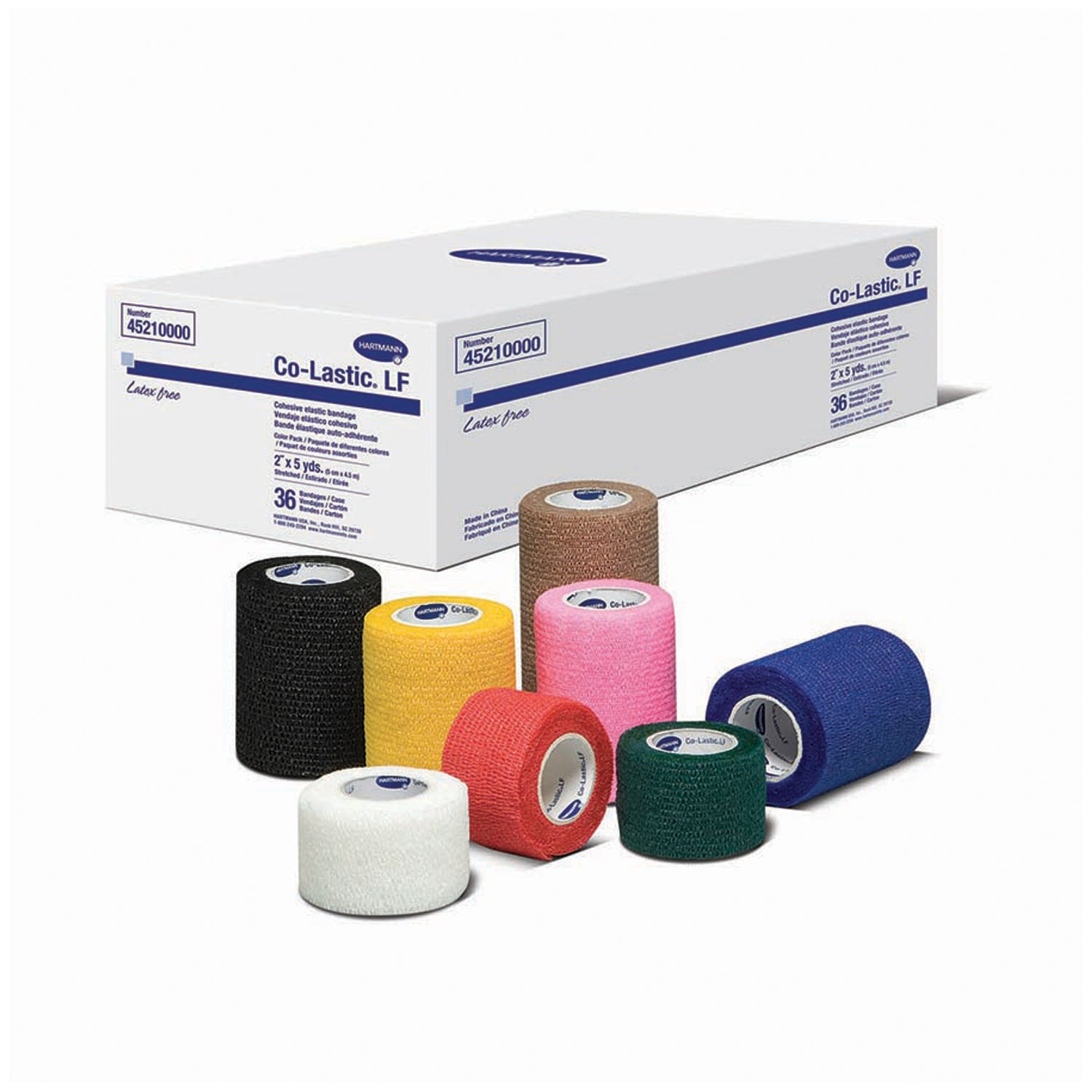 45210000 - Hartmann USA, Inc. - Bandage, Cohesive, Elastic, 2" x 5 yds, 8 Assorted Colors, Latex Free (LF), 36/cs (Hartmann has a $3000 Minimum for Drop Ship Orders) , cs