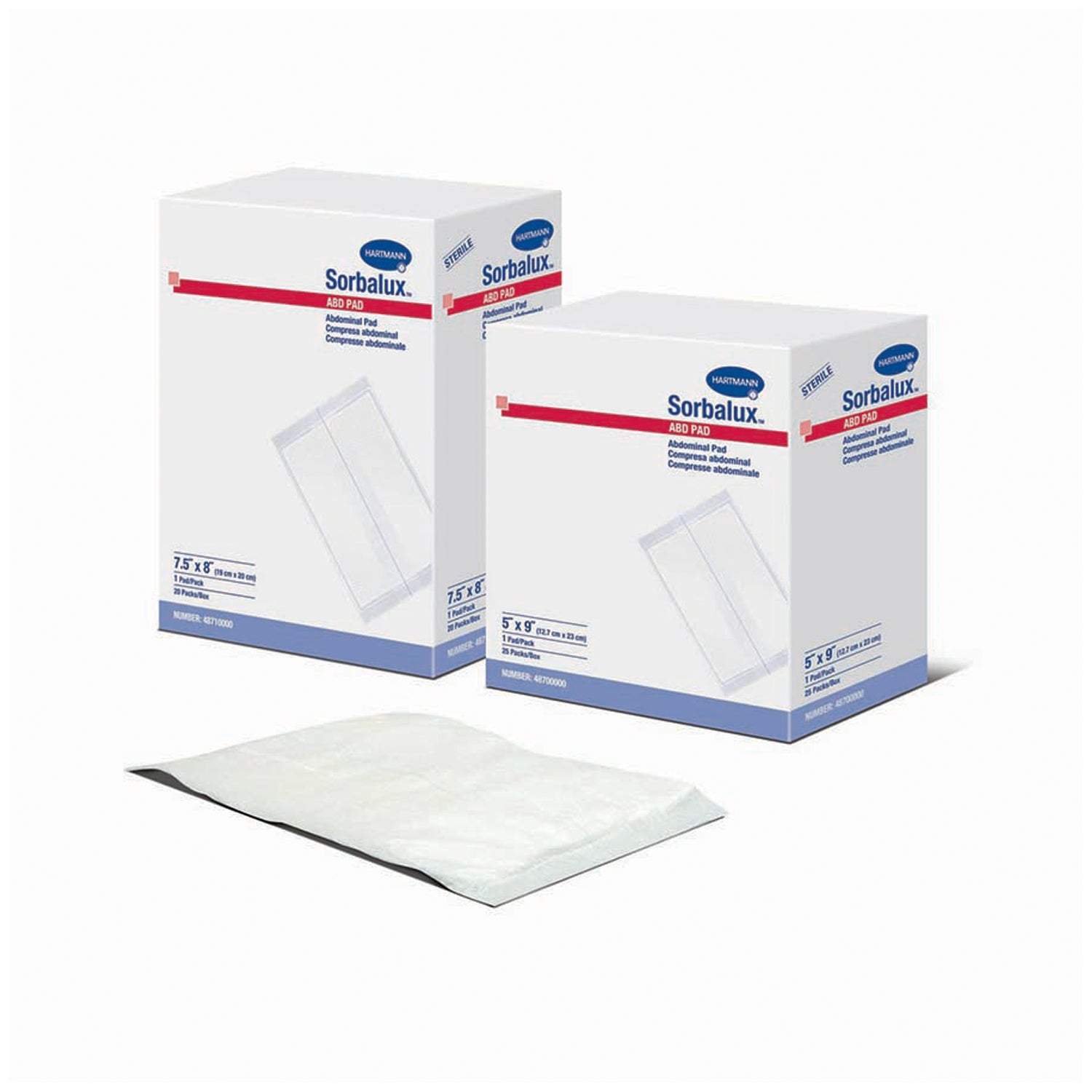 48710000 - Hartmann USA, Inc. - ABD Pad, 7½" x 8", Sterile, Latex Free (LF), 20/bx, 12 bx/cs (Hartmann has a $3000 Minimum for Drop Ship Orders) , cs