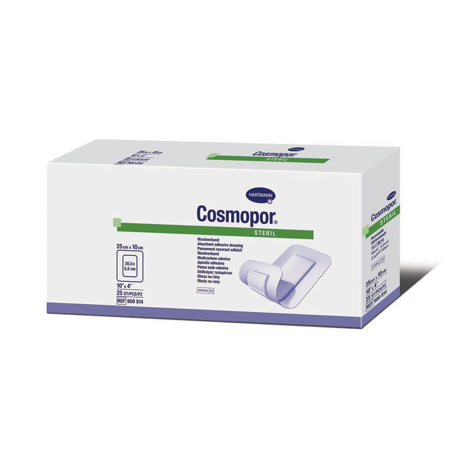 900814 - Hartmann USA, Inc. - Apósito para heridas, 10" x 4", estéril, caja de 25 (Hartmann tiene un mínimo de $3000 para pedidos con envío directo), caja