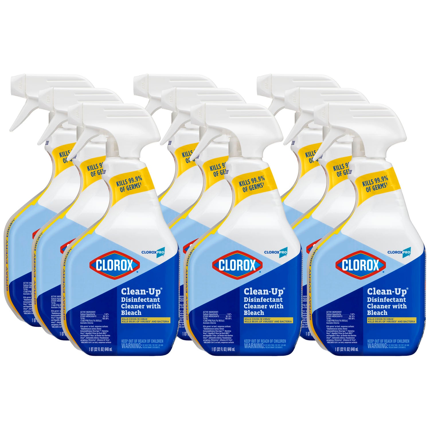 35417 - Clorox Sales Company - Limpiador desinfectante CloroxPro™ Clorox Clean-Up® con blanqueador en aerosol, 32 onzas líquidas, 9 unidades (solo EE. UU. continentales), caja
