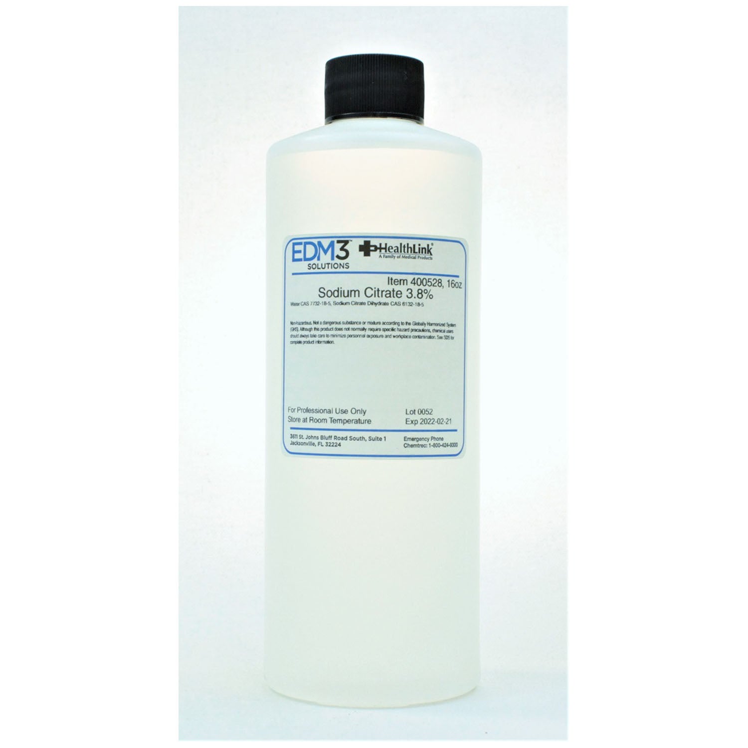 400528 - EDM3 Company LLC - Sodium Citrate, 3.8%, 16oz, Non-Regulatory (Item is Non-Returnable) (US Only) , ea
