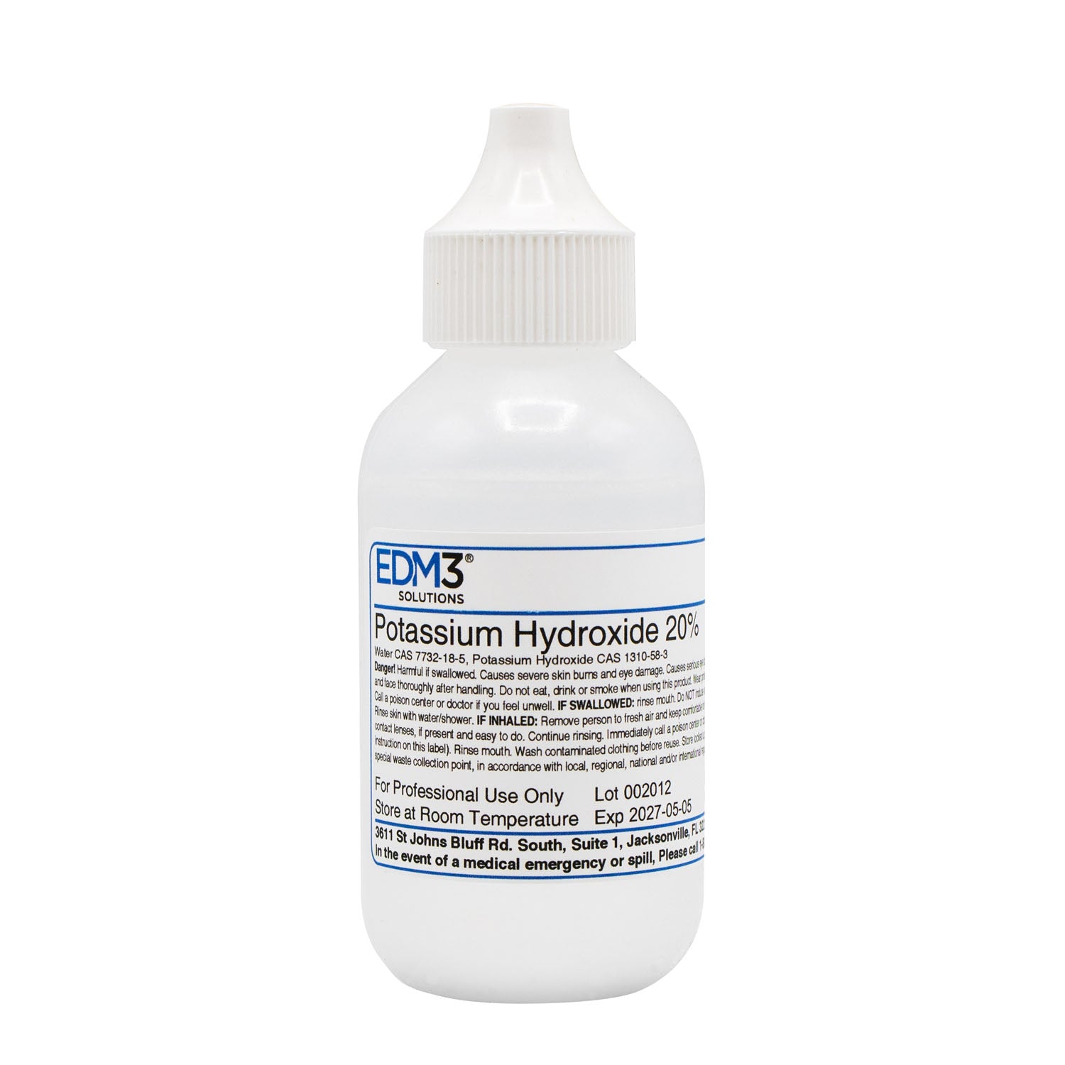 400536 - EDM3 Company LLC - Potassium Hydroxide, 20%, Dropper Bottle, 2 oz (Item is Non-Returnable) (US Only) (HAZMAT Fees Apply, cannot ship via Air or to AK, GU, HI, MP, PR, VI) , ea