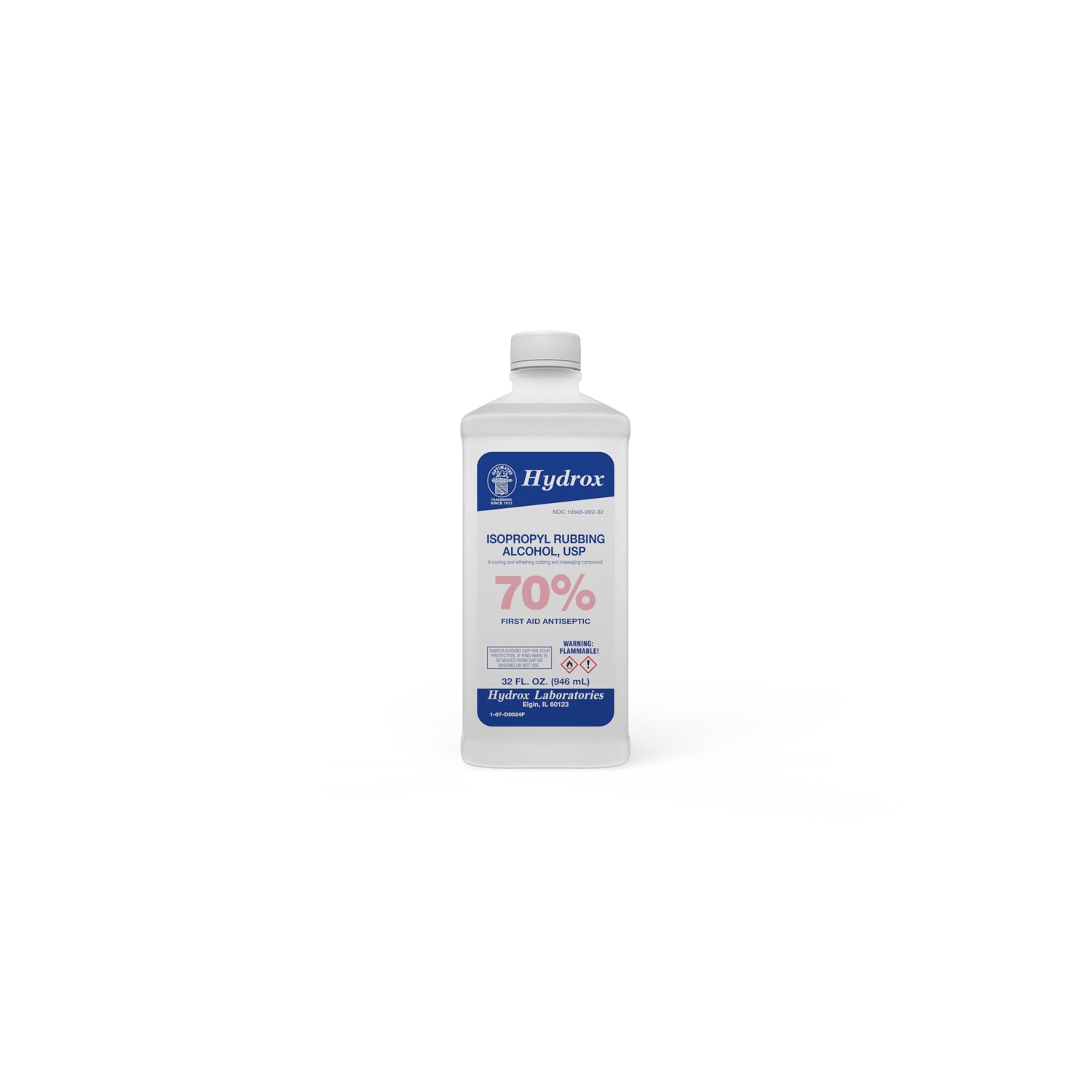 D0024 - Hydrox Laboratories - Alcohol isopropílico para frotar al 70 %, USP, 32 oz, 12 btl/caja (70 cs/plt) (solo EE. UU.) (Se aplican tarifas HAZMAT, no se puede enviar por aire ni a AK, GU, HI, MP, PR, VI), caja