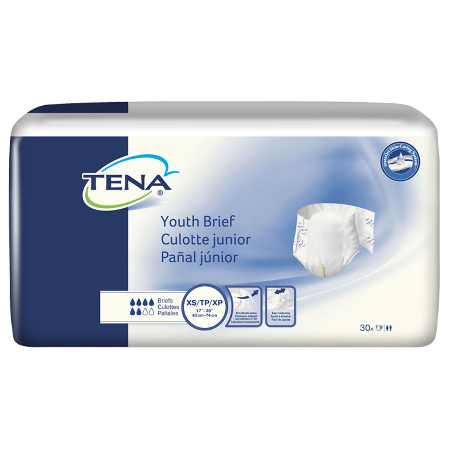 61199 - Essity Health & Medical Solutions - Brief, extra pequeño, talla cadera de 17" a 19", blanco, paquete de 30, paquete de 3/caja (solo EE. UU. continental), caja