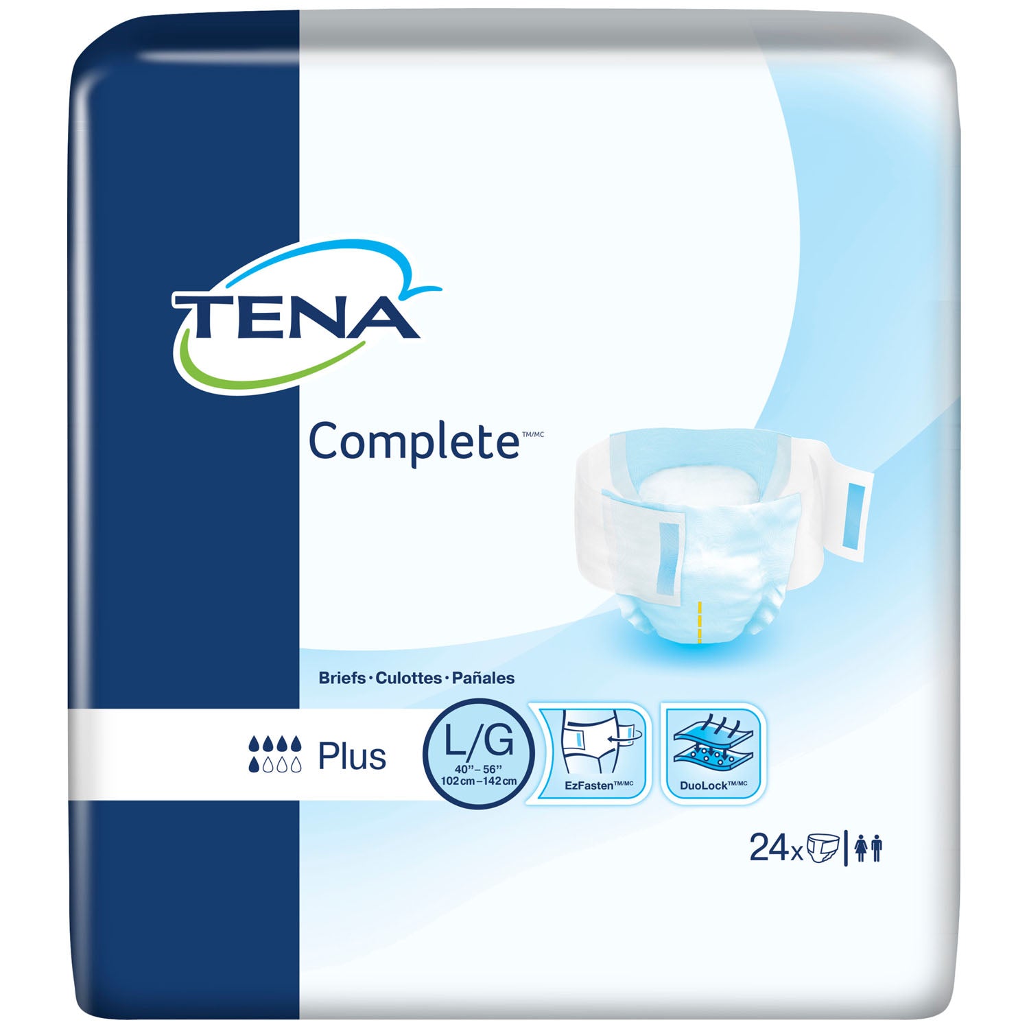 67330 - Essity Health & Medical Solutions - Brief, grande, talla de cadera de 40" a 56", azul, paquete de 24, paquete de 3/caja (solo EE. UU. continental) (próximamente se cambiará el número de pieza), caja