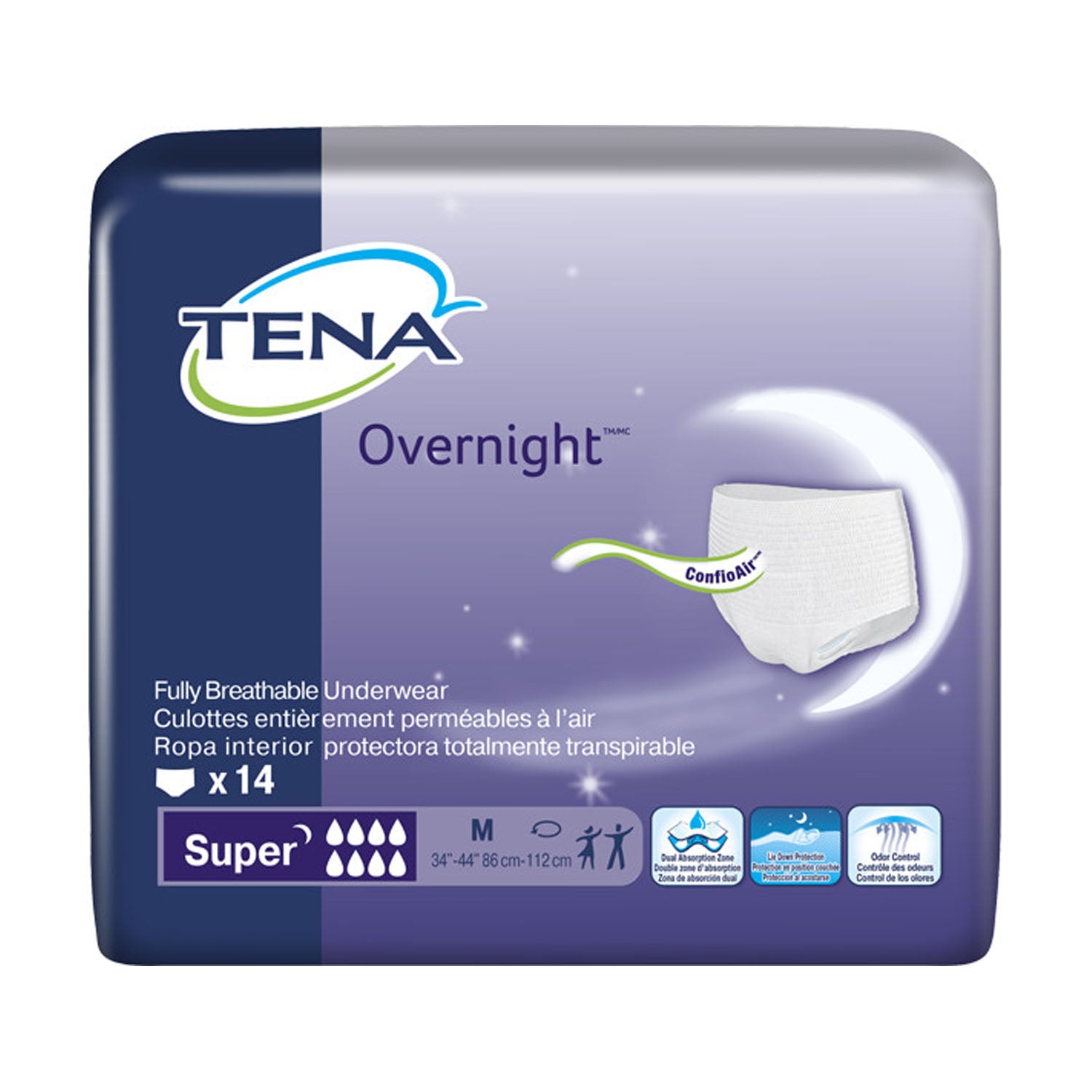 72235 - Essity Health & Medical Solutions - Ropa interior superprotectora, para la noche, unisex, talla mediana, talla de cadera de 86 a 112 cm, color blanco, paquete de 14, paquete de 4 (solo EE. UU. continental), caja