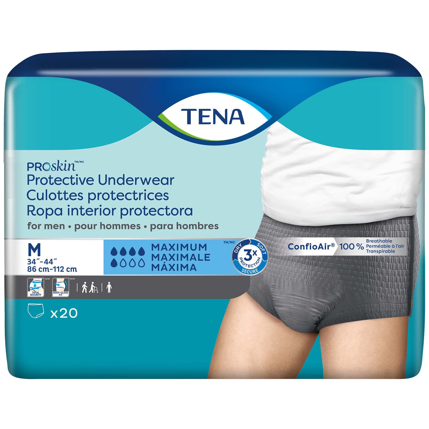 73520 - Essity Health & Medical Solutions - Ropa interior protectora para hombre, talla mediana, talla de cadera de 86 a 112 cm, gris, paquete de 20, paquete de 4 (solo EE. UU. continental), caja