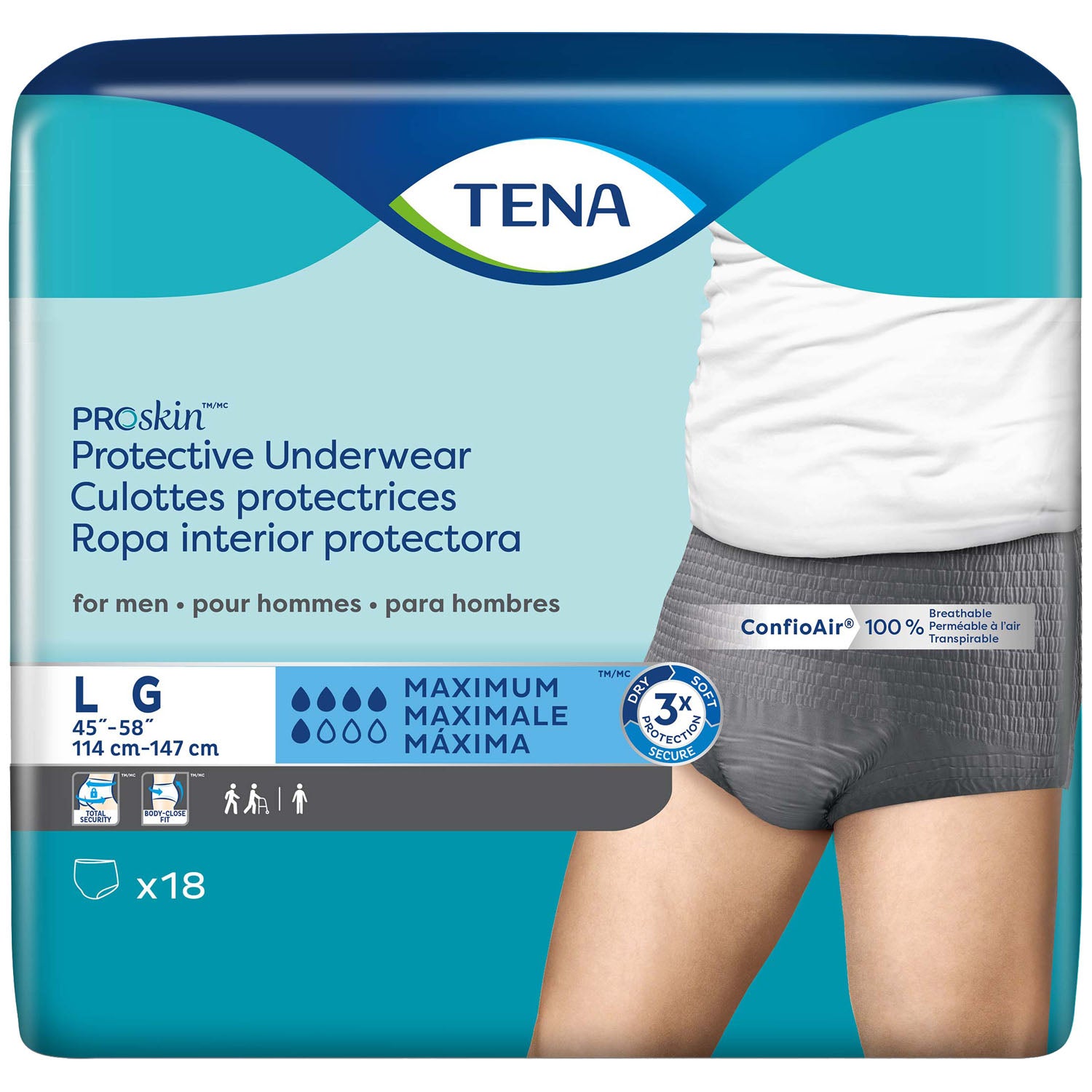 73530 - Essity Health & Medical Solutions - Ropa interior protectora para hombre, talla grande, talla de cadera de 45" a 58", gris, paquete de 18, paquete de 4 por caja (solo EE. UU. continental), caja