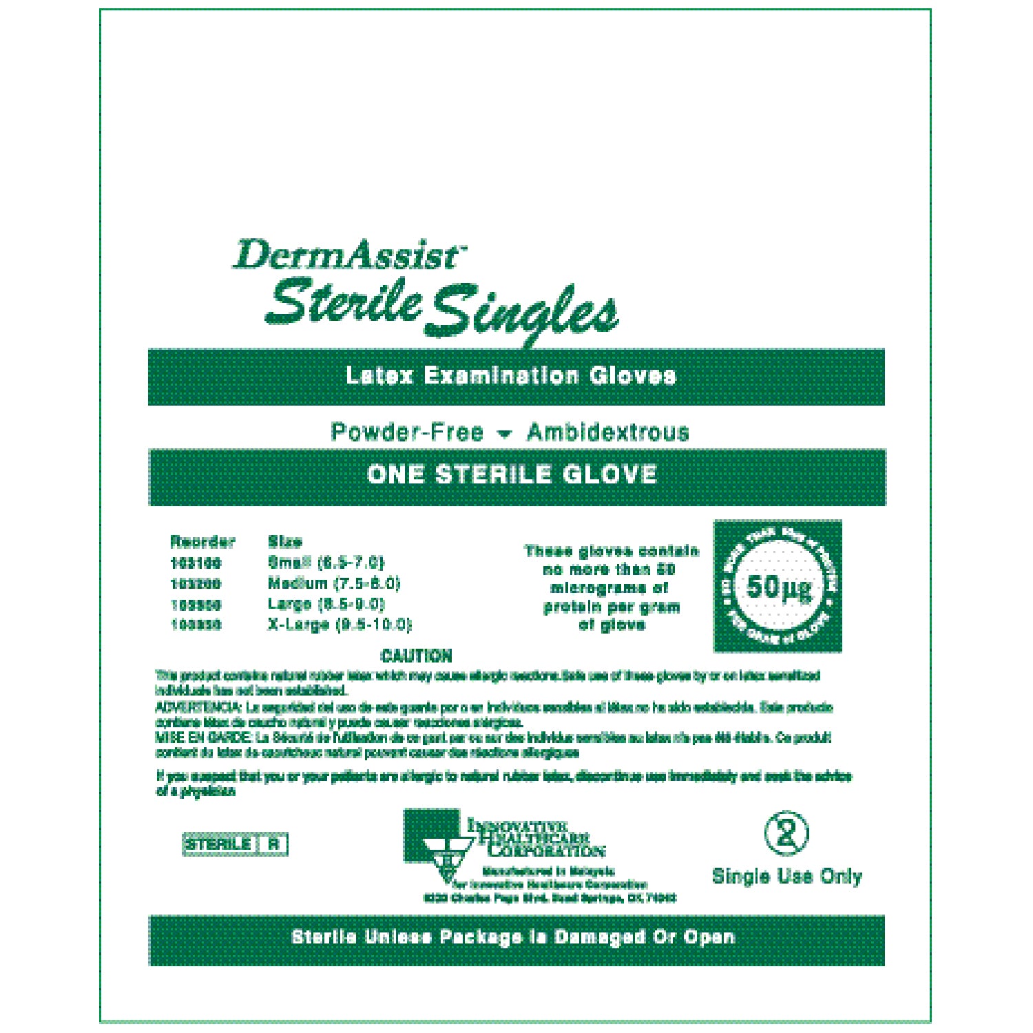 103200 - Innovative Healthcare Corp., Inc. - Gloves, Exam, Medium (7½ - 8), Latex, Sterile, Powder-Free (PF), Singles, 100/bx, 4 bx/cs , cs