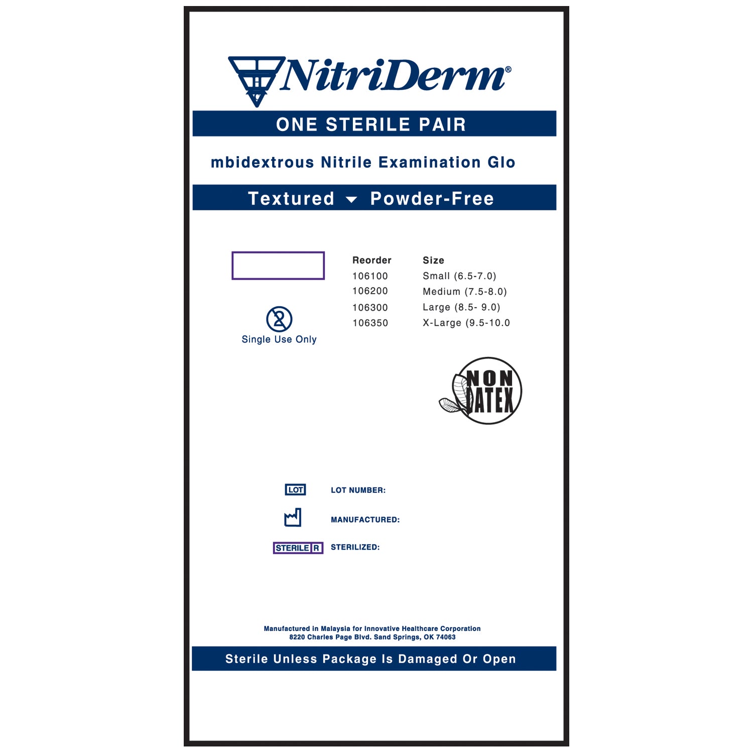 106350 - Innovative Healthcare Corp., Inc. - Gloves, Exam, X-Large, Nitrile, Sterile, PF, Pairs, 9" Cuff, 50 pr/bx, 4 bx/cs (To Be DISCONTINUED) , cs