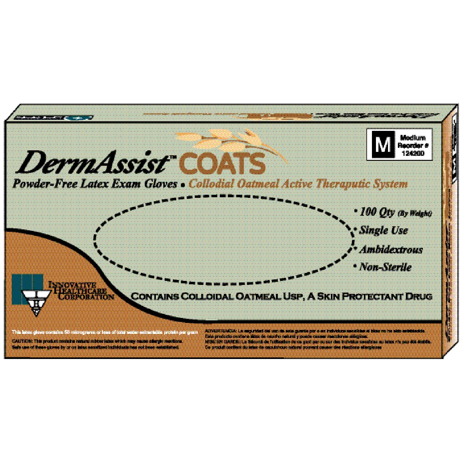 124300 - Innovative Healthcare Corp., Inc. - Gloves, Large, Exam, Latex, Non-Sterile, PF, Colloidal Oatmeal, Therapeutic, 100/bx, 10 bx/cs , cs