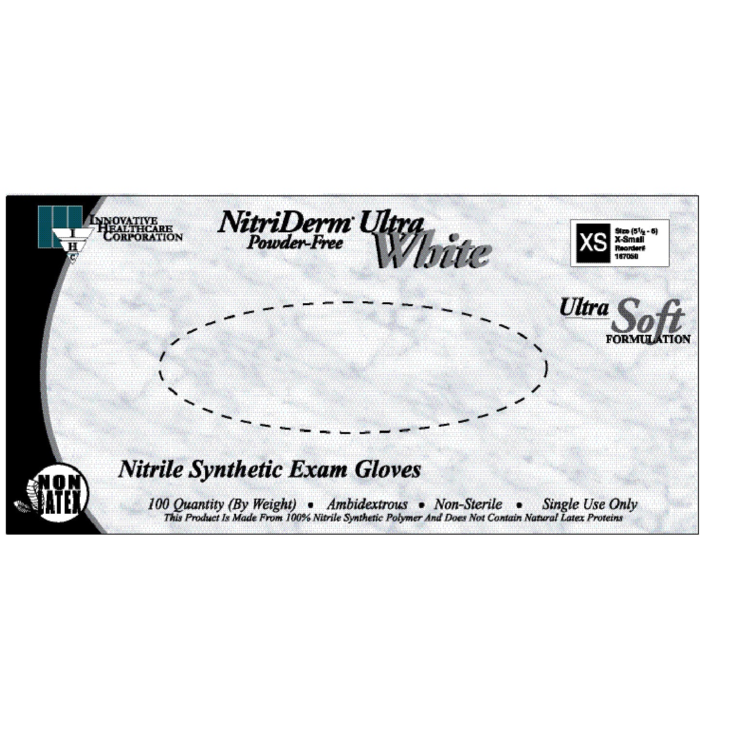 167200 - Innovative Healthcare Corp., Inc. - Gloves, Exam, Medium, Nitrile, Non-Sterile, PF, Textured, ThinFilm, White, 100/bx, 10bx/cs (80 cs/plt) , cs