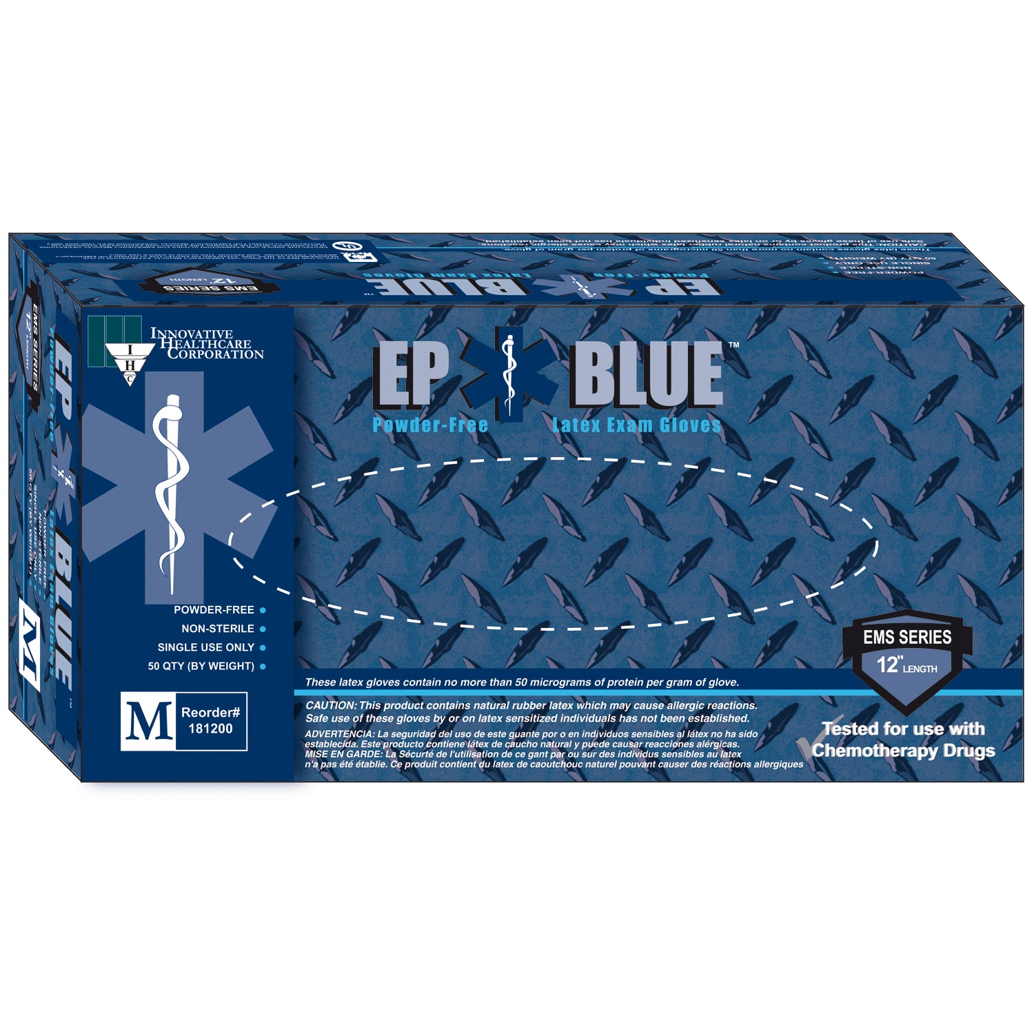 181200 - Innovative Healthcare Corp., Inc. - Gloves, Exam, Medium, Latex, Non-Sterile, PF, Textured, 15 mil Finger Thickness Extended Cuff, High Risk, Blue, 50/bx, 10 bx/cs , cs
