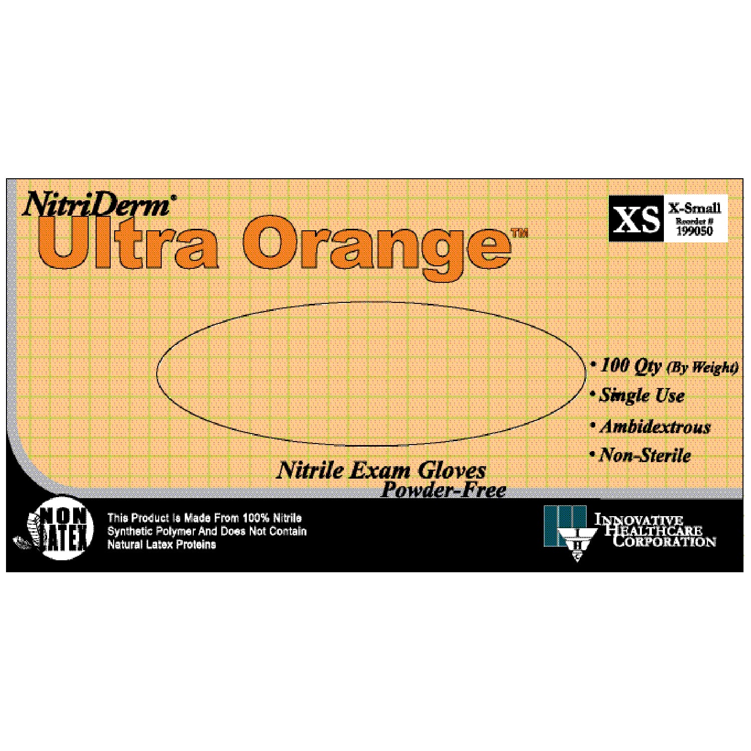 199450 - Innovative Healthcare Corp., Inc. - Gloves, Exam, Nitrile, Non-Sterile, PF, Textured, XXX-Large, Orange Color, 80/bx 10 bx/cs , cs