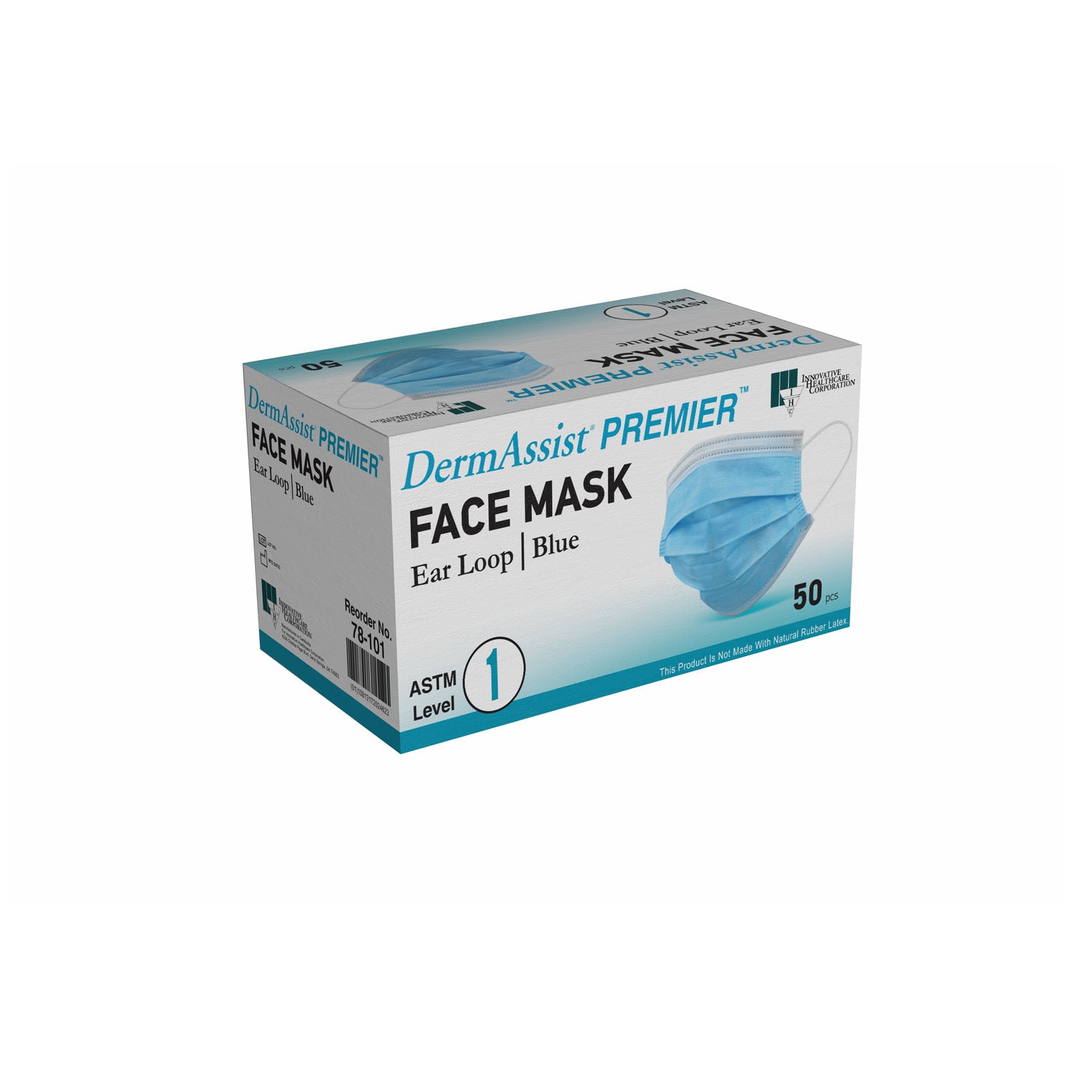 78-101 - Innovative Healthcare Corp., Inc. - Mask, Procedure, Ear Loop, Pleated, Latex Free (LF), 3-Ply, Blue, ASTM Level 1, 50/dispenser, 10 disp/cs , cs