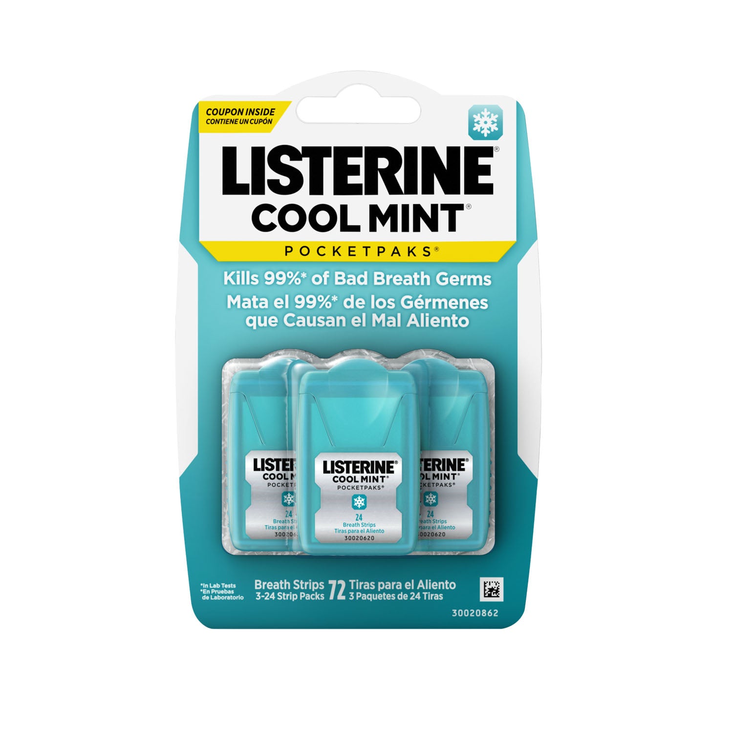 43320 - Kenvue - Tiras para el aliento Pocketpaks®, Cool Mint®, 3 paquetes de 24 tiras (parte trasera/pegables), 72 unidades, 36 unidades (solo EE. UU. continentales e Irlanda del Norte) (Precios sujetos a cambios sin previo aviso), caja