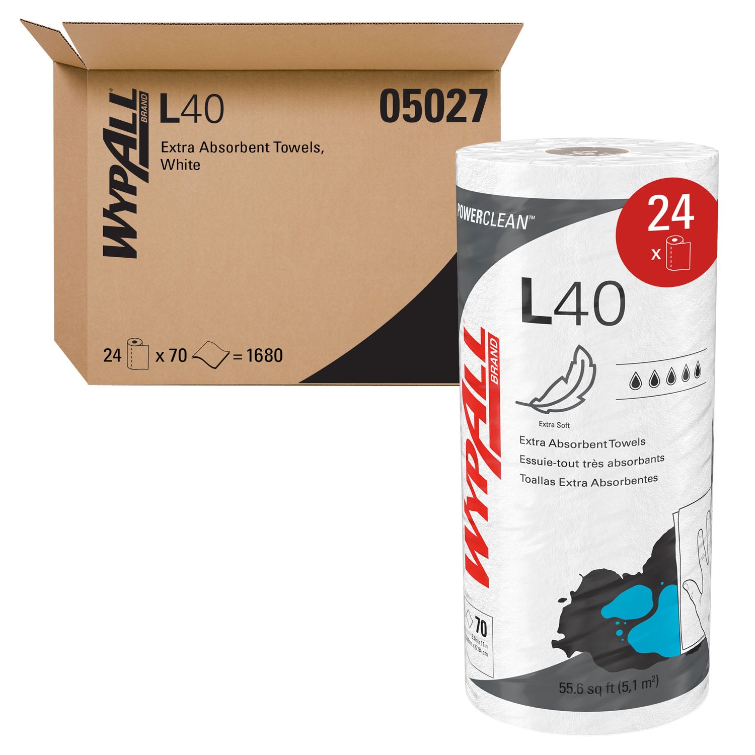 05027 - Kimberly-Clark Professional - WYPALL L40, blanco, 11" x 10.4", 70/rollo, 24 rollos/caja (Los productos no se pueden vender en Amazon.com ni en ningún otro sitio de terceros) (Solo EE. UU.), caja