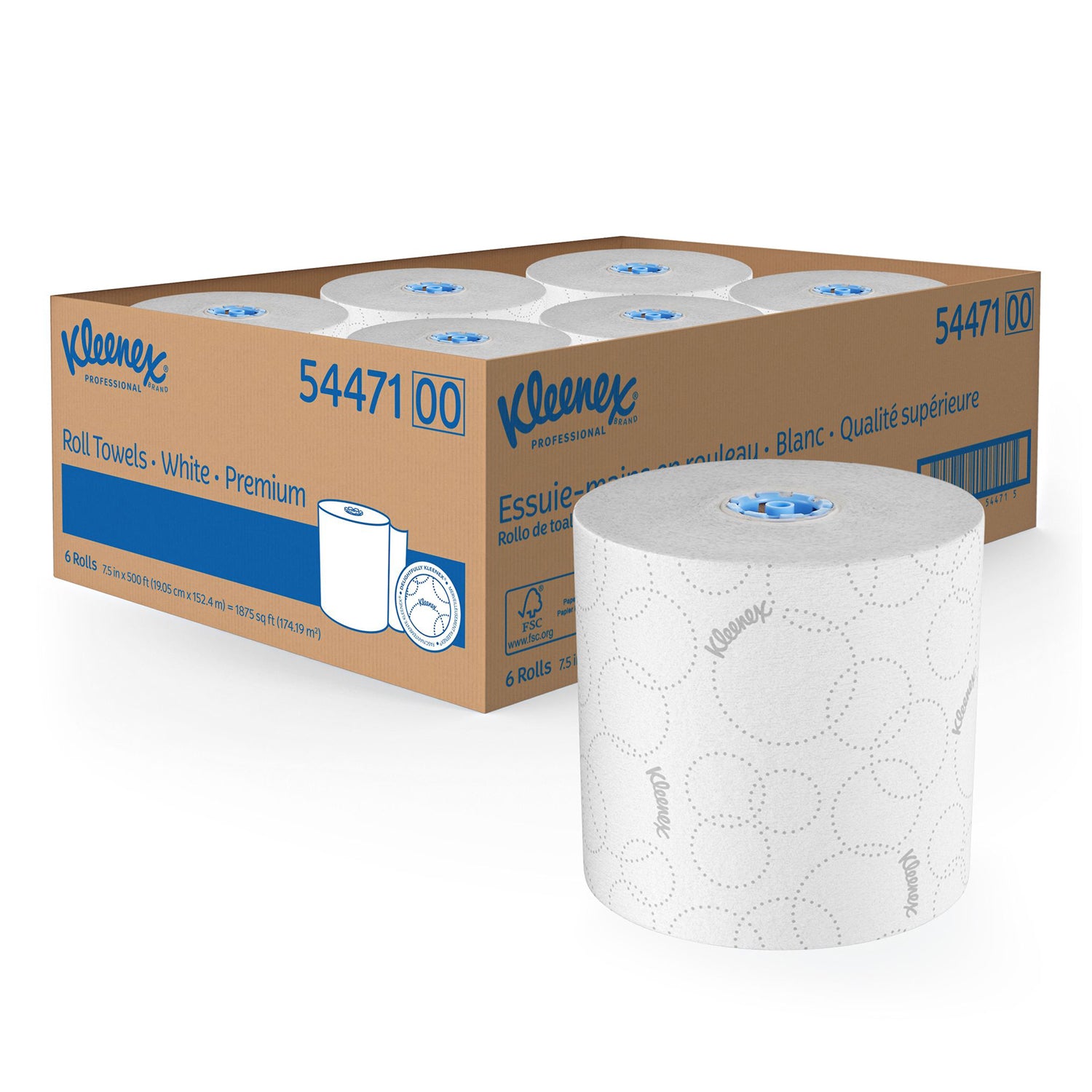 54471 - Kimberly-Clark Professional - Kleenex® Hard Roll Paper Towels, with Elevated Kleenex® Design and Absorbency Pockets, for Scott® Pro Dispenser (Blue Core), White, 500 ft/rl, 6 rl/cs (Products cannot be sold on Amazon.com or any other 3rd party sit