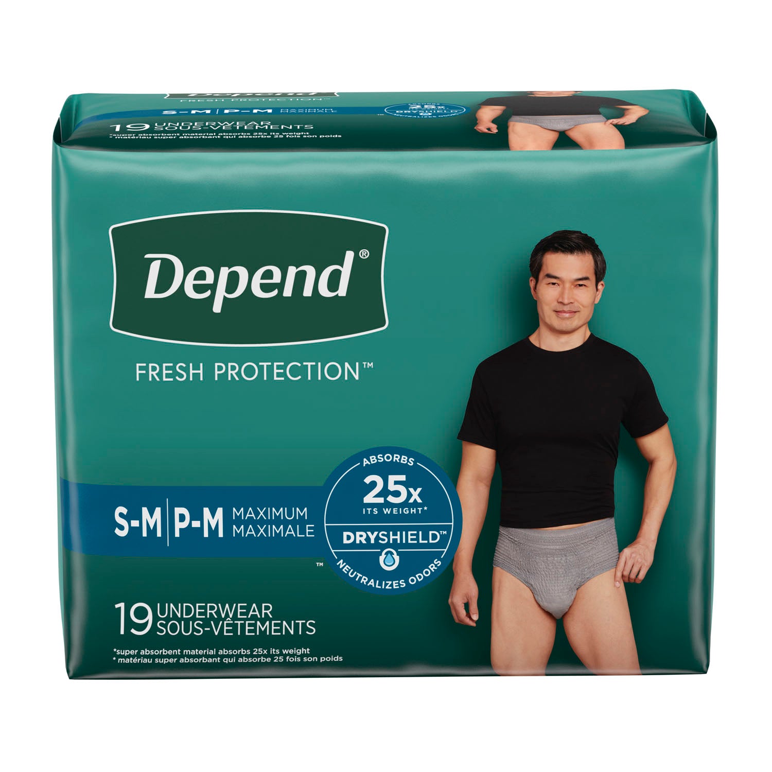 43616 - Kimberly-Clark Consumer - Depend's Men's Fit-Flex, Small/ Medium, 28-40" Waist, 19/pk, 2 pk/cs (80 cs/plt) (US Only) , cs